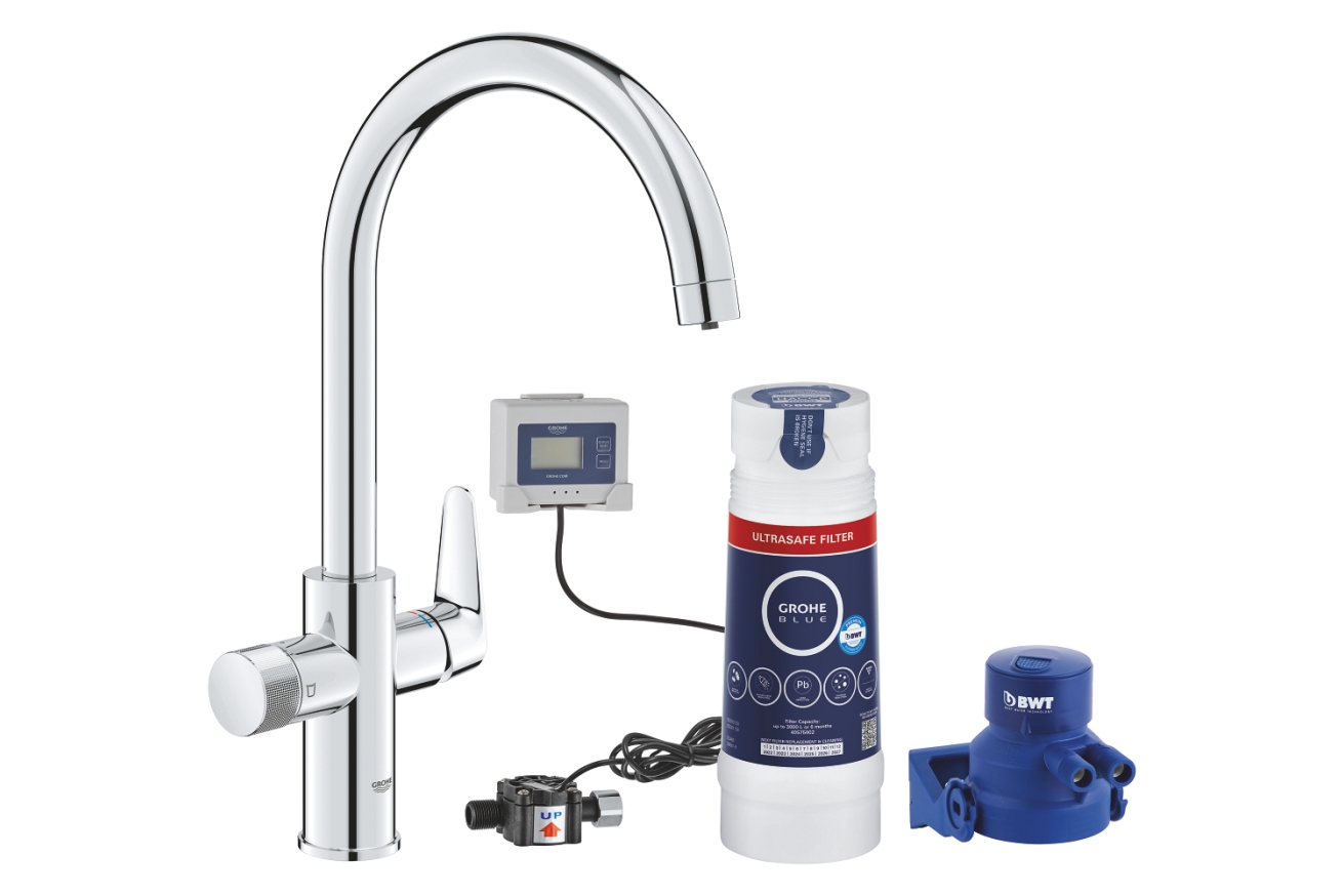 Смеситель для кухни GROHE Blue Pure BauCurve с функцией фильтрации, с фильтром UltraSafe в комплекте, хром (30582000)