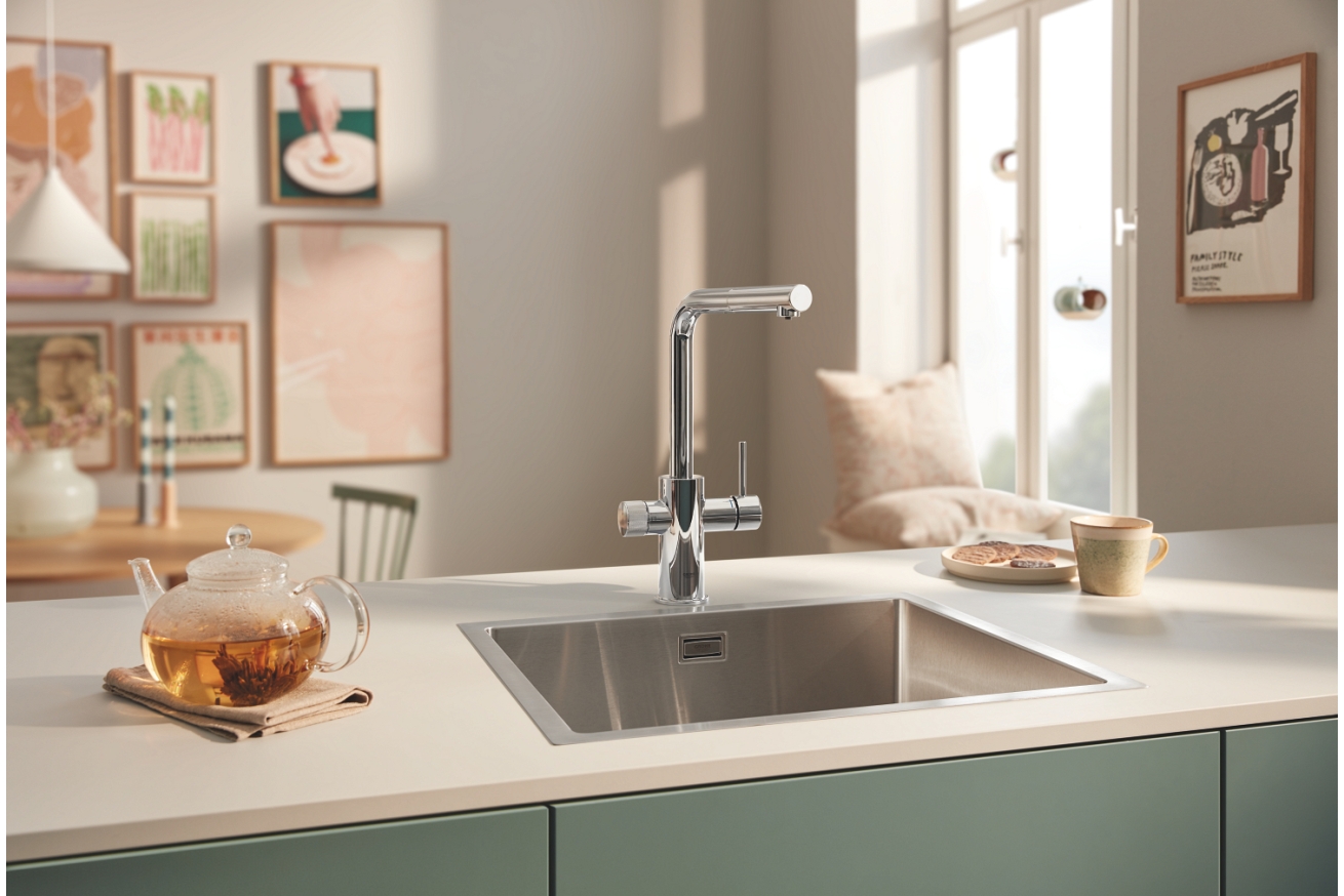 Смеситель для кухни GROHE Blue Pure Minta c вытяжным изливом, функцией фильтрации, без фильтра в комплекте, хром (30590000)