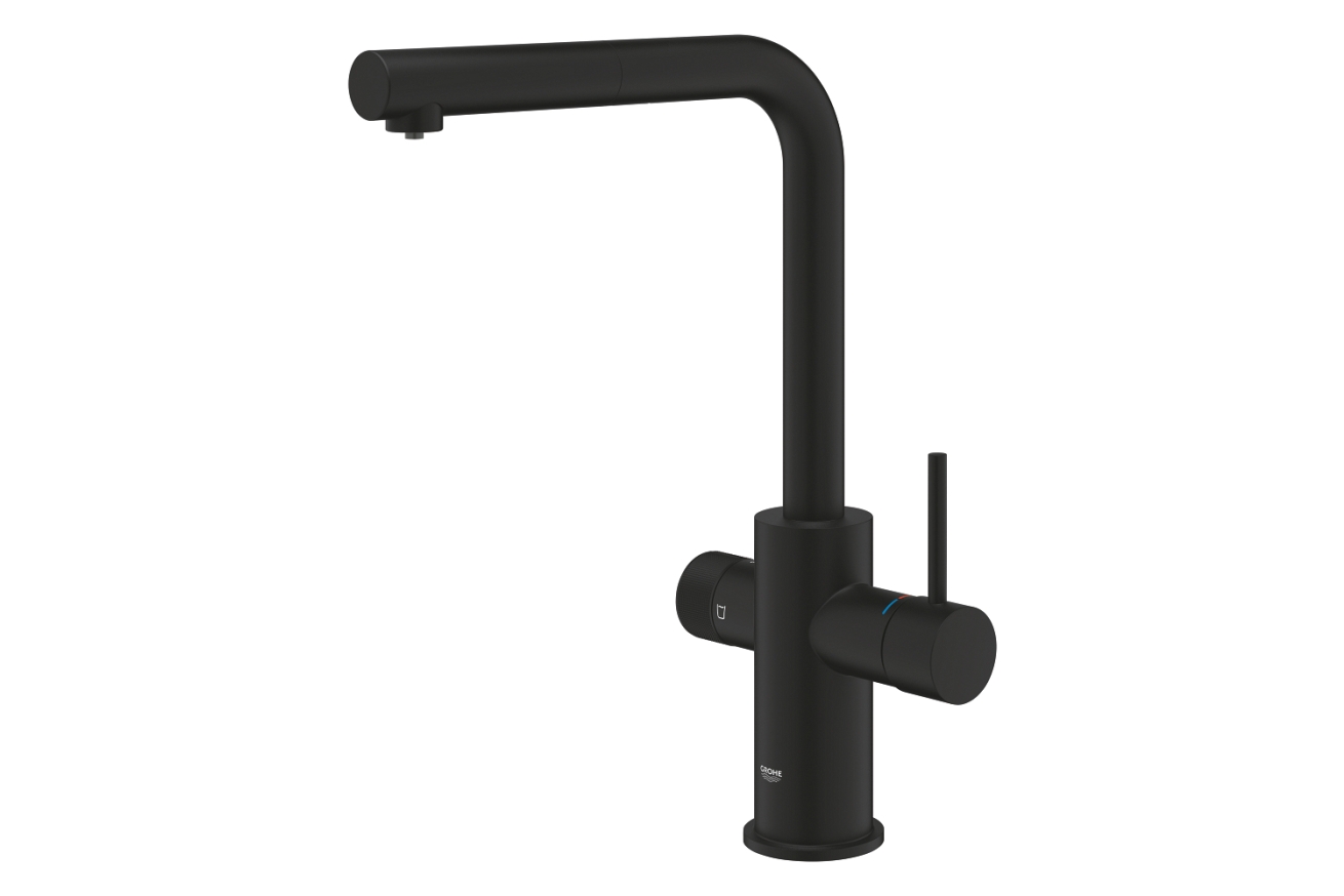 Смеситель для кухни GROHE Blue Pure Minta c вытяжным изливом, функцией фильтрации, без фильтра в комплекте, фантомный черный (30590KF0)