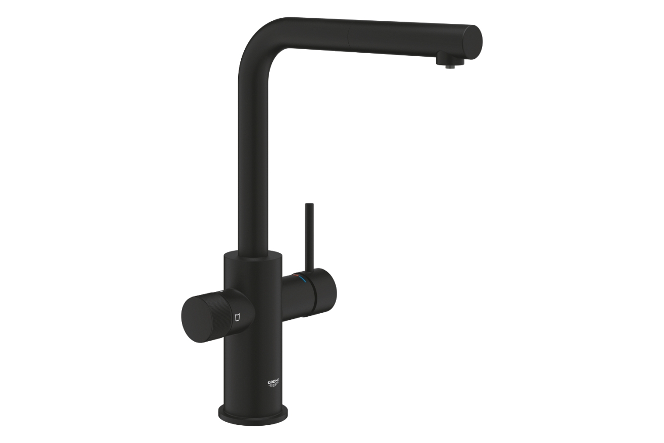 Смеситель для кухни GROHE Blue Pure Minta c вытяжным изливом, функцией фильтрации, без фильтра в комплекте, фантомный черный (30590KF0)