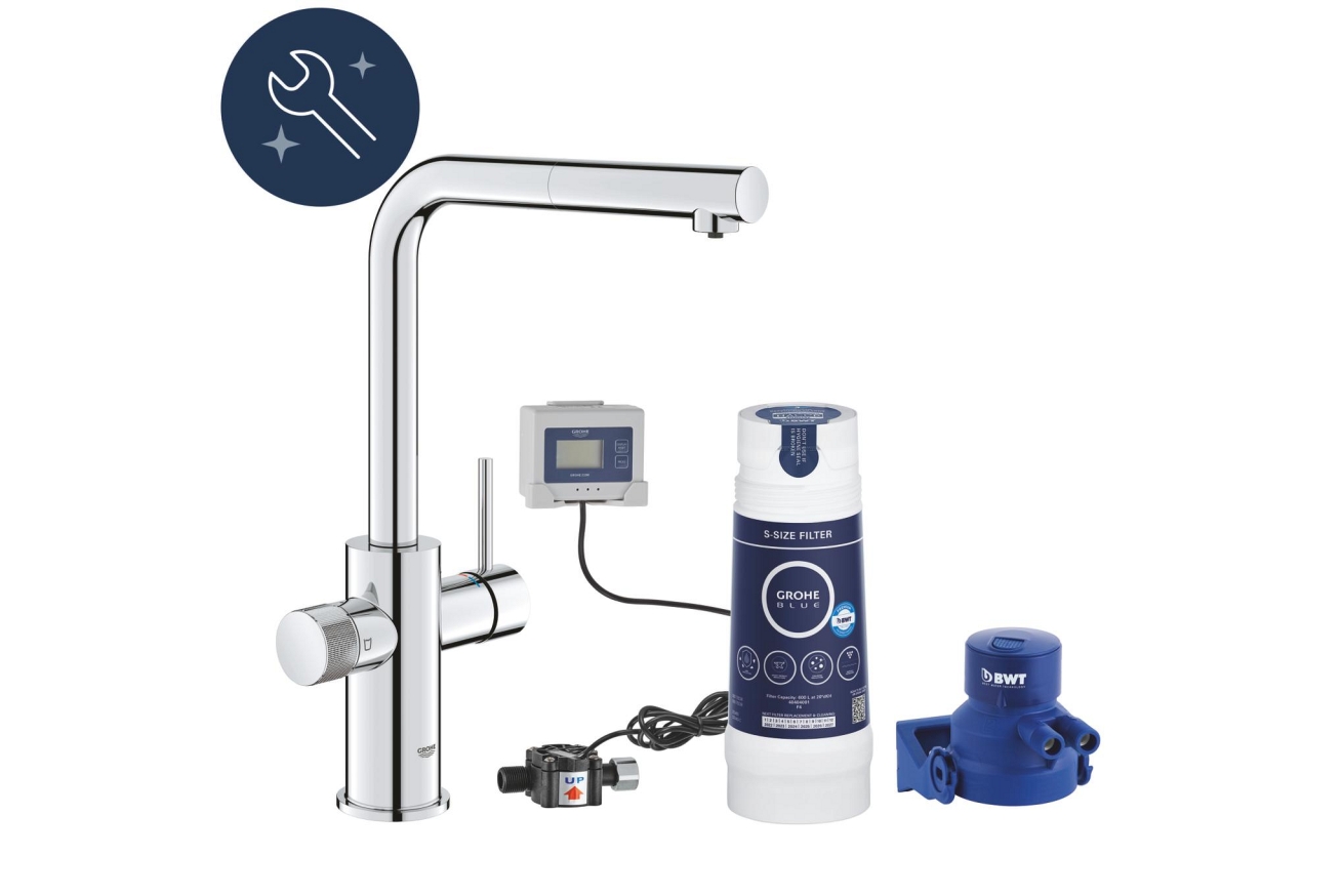 Смеситель для кухни GROHE Blue Pure Minta c вытяжным изливом, функцией фильтрации, с фильтром в комплекте, хром (30591000)