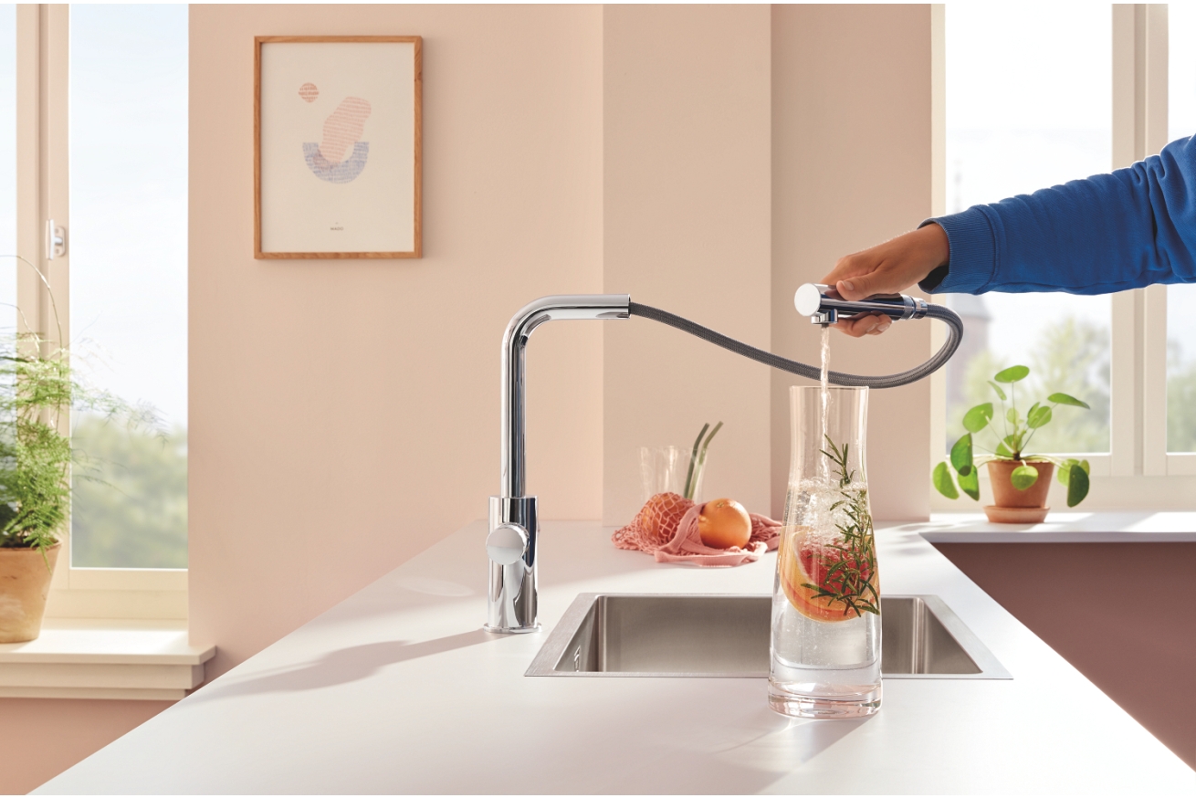 Смеситель для кухни GROHE Blue Pure Minta c вытяжным изливом, функцией фильтрации, без фильтра в комплекте, хром (30601000)