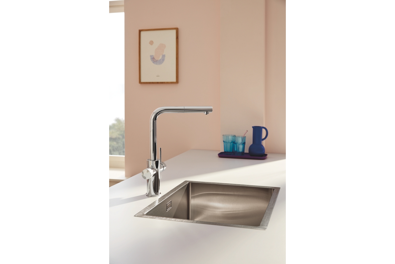Смеситель для кухни GROHE Blue Pure Minta c вытяжным изливом, функцией фильтрации, без фильтра в комплекте, хром (30601000)