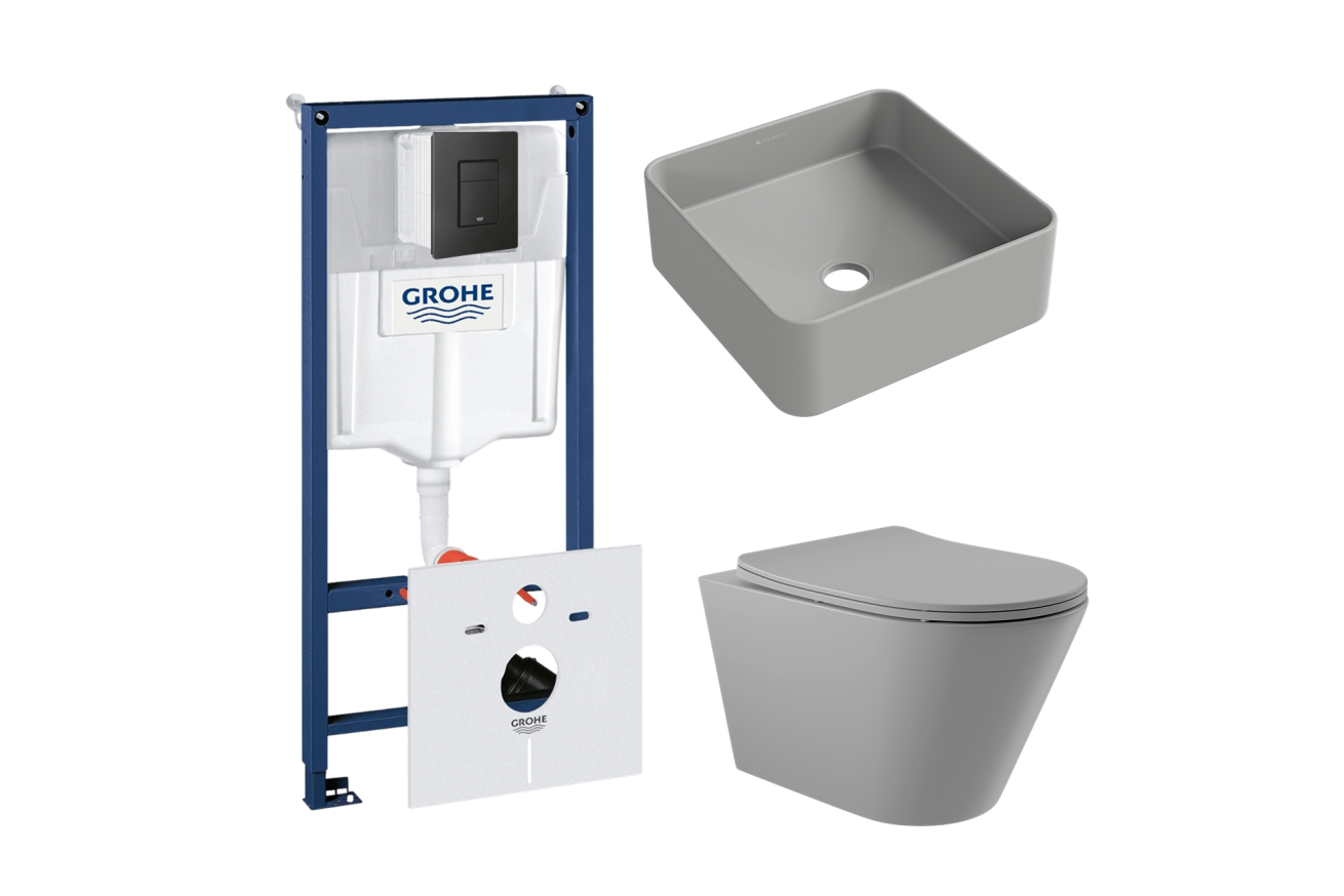 Комплект инсталляции GROHE Solido 38811KF0 с унитазом Aqueduto CONE CON0130 и раковиной Aqueduto ESPIRAL ESP0330 (NW0367)