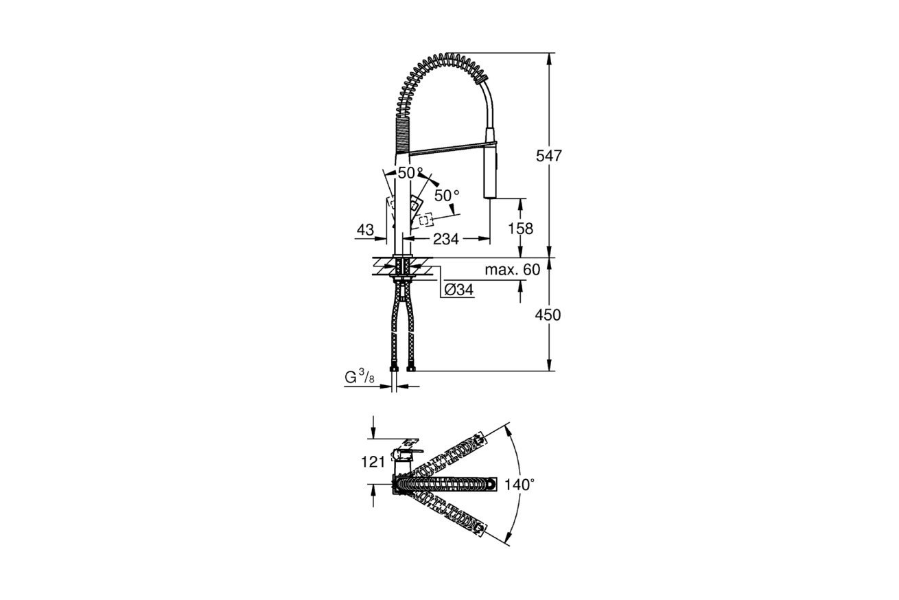 Смеситель для кухни GROHE Eurocube профессиональный, хром (31395000)
