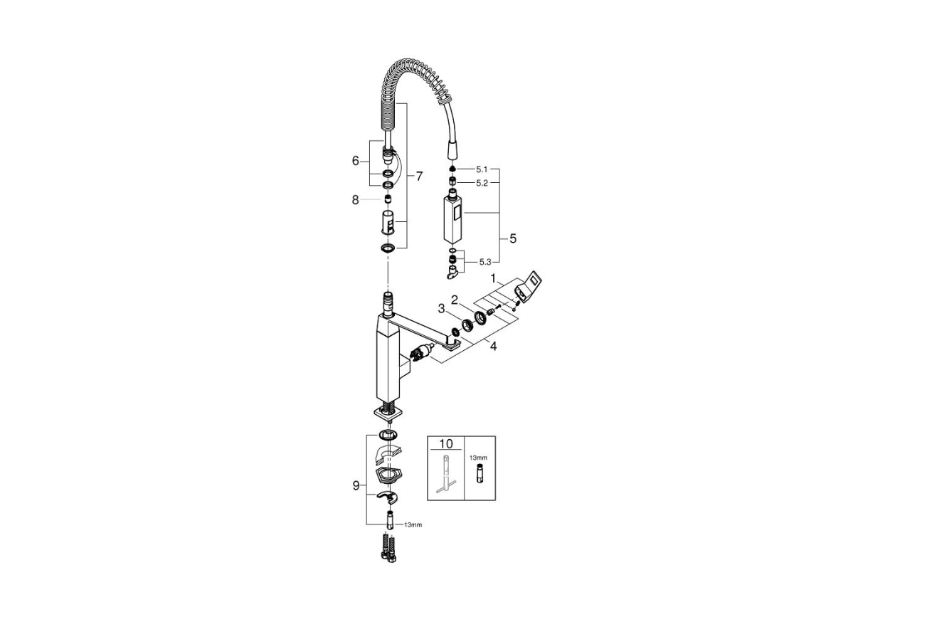Смеситель для кухни GROHE Eurocube профессиональный, хром (31395000)