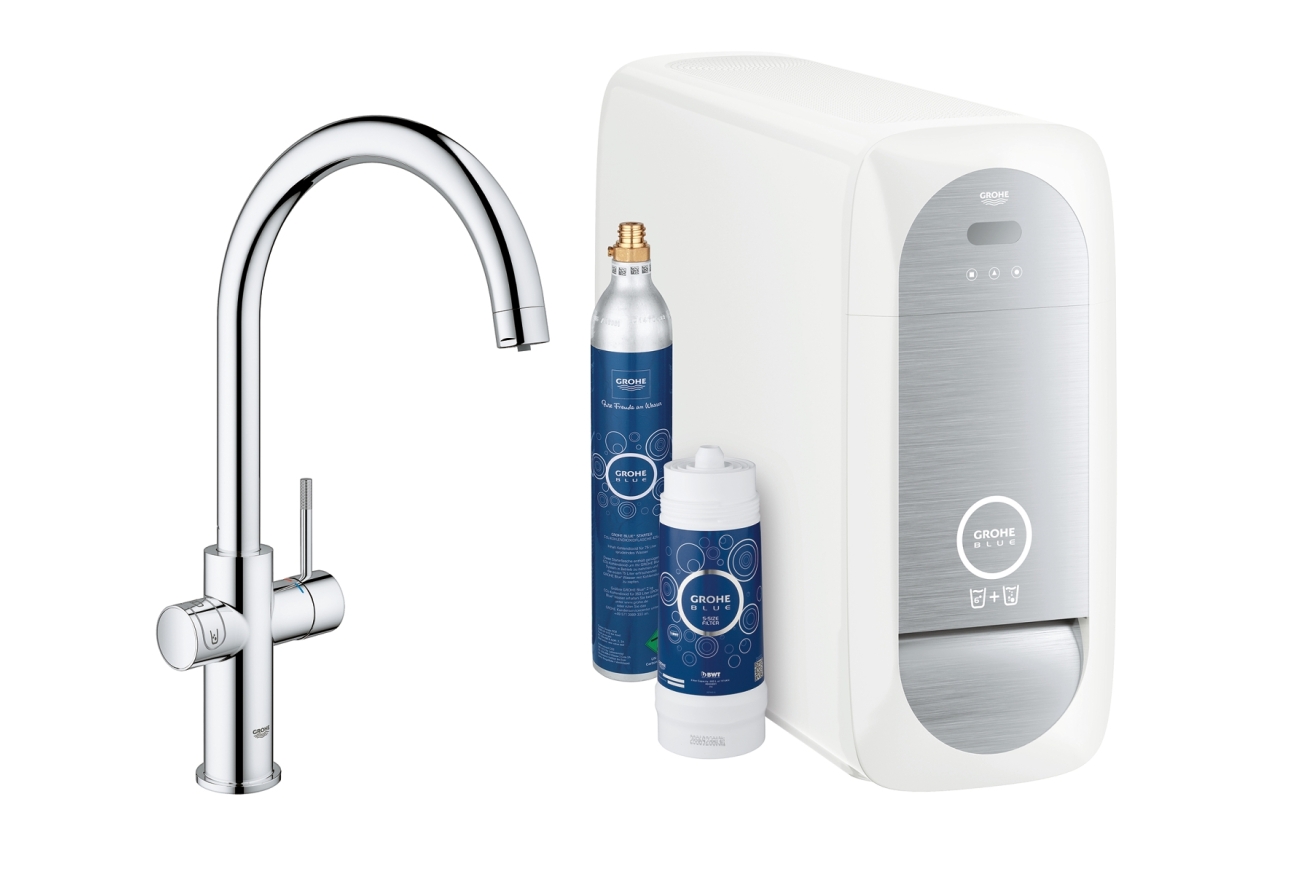 Смеситель для кухни GROHE Blue Home с системой фильтрации, охлаждения и газирования воды, хром (31455001)