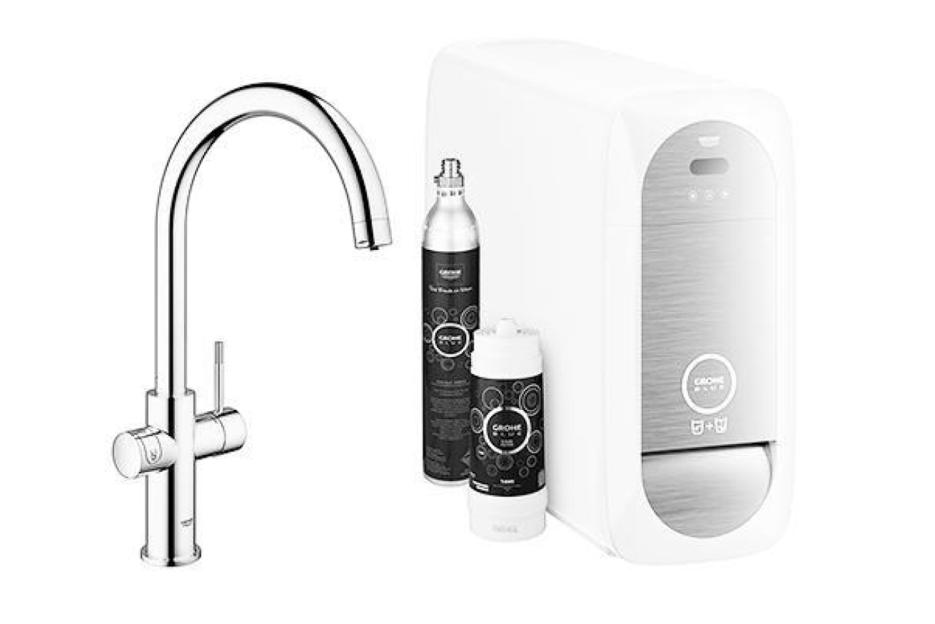 Смеситель для кухни GROHE Blue Home с системой фильтрации, охлаждения и газирования воды, хром (31455000)