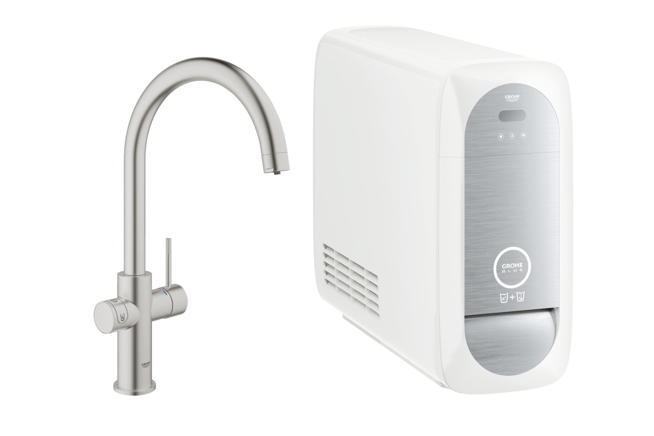 Смеситель для кухни GROHE Blue Home с системой фильтрации, охлаждения и газирования воды, суперсталь (31455DC0)