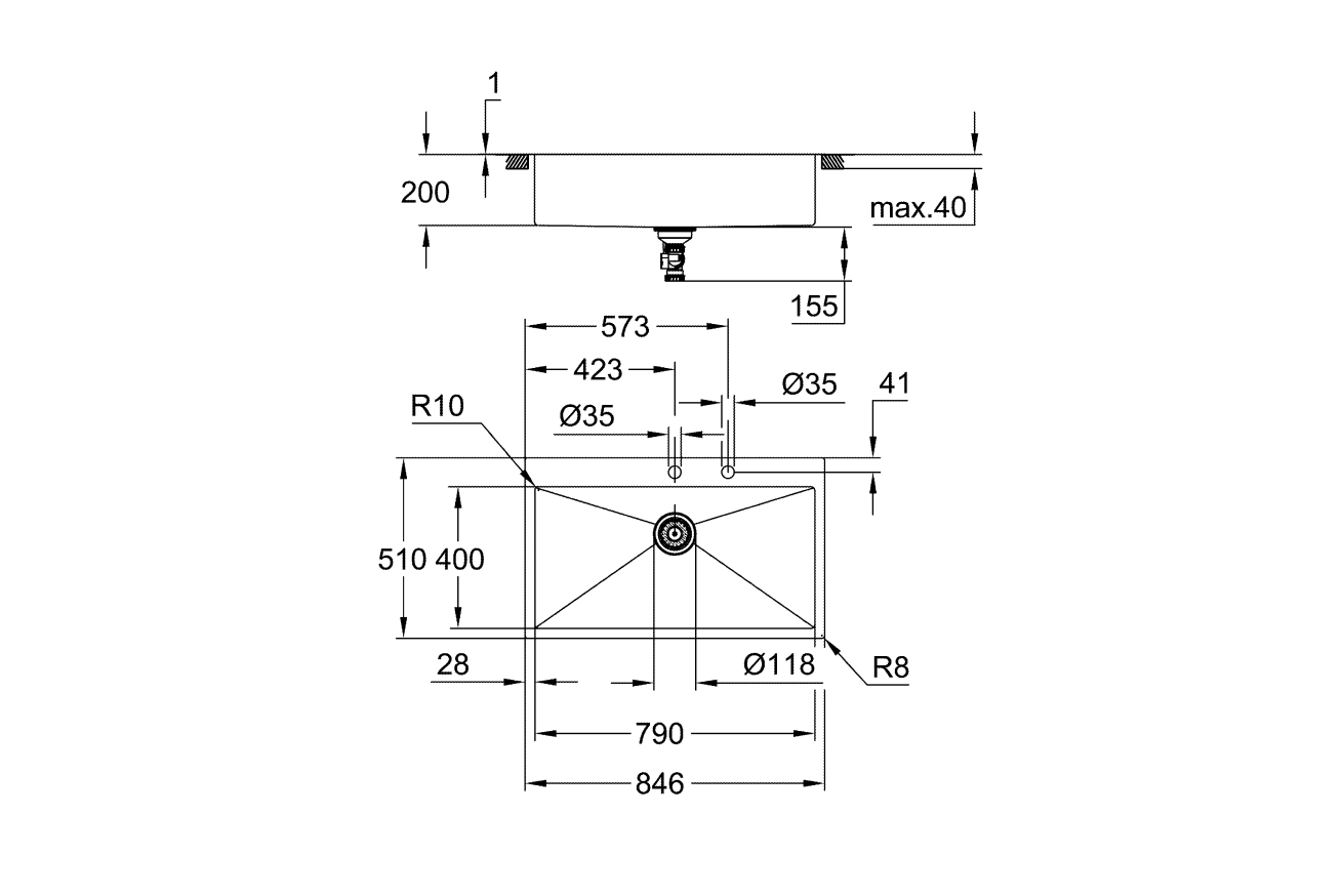 Мойка GROHE K800, нержавеющая сталь (31584SD1)