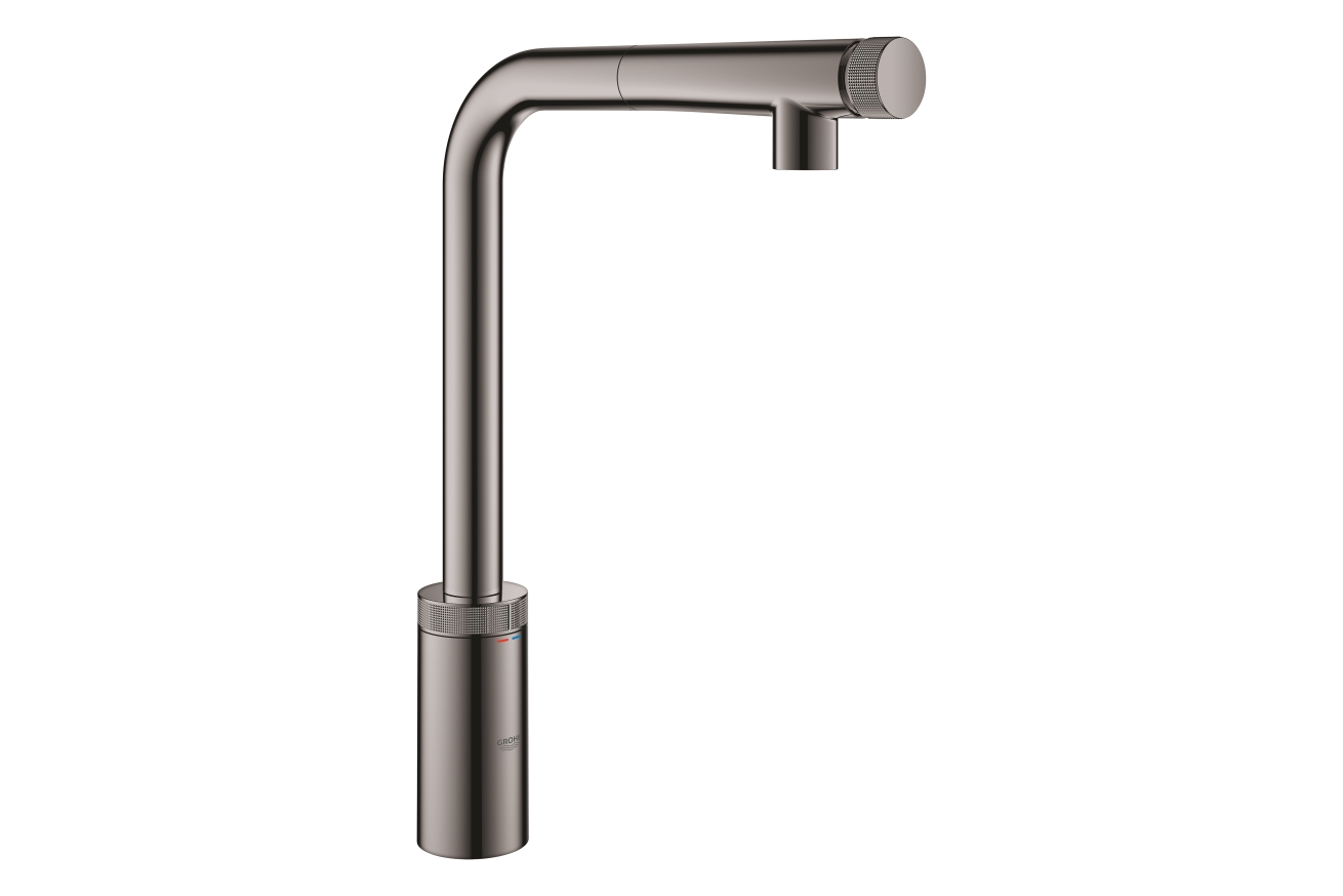 Смеситель для кухни GROHE Minta SmartControl с вытяжным L-изливом, темный графит глянец (31613A00)