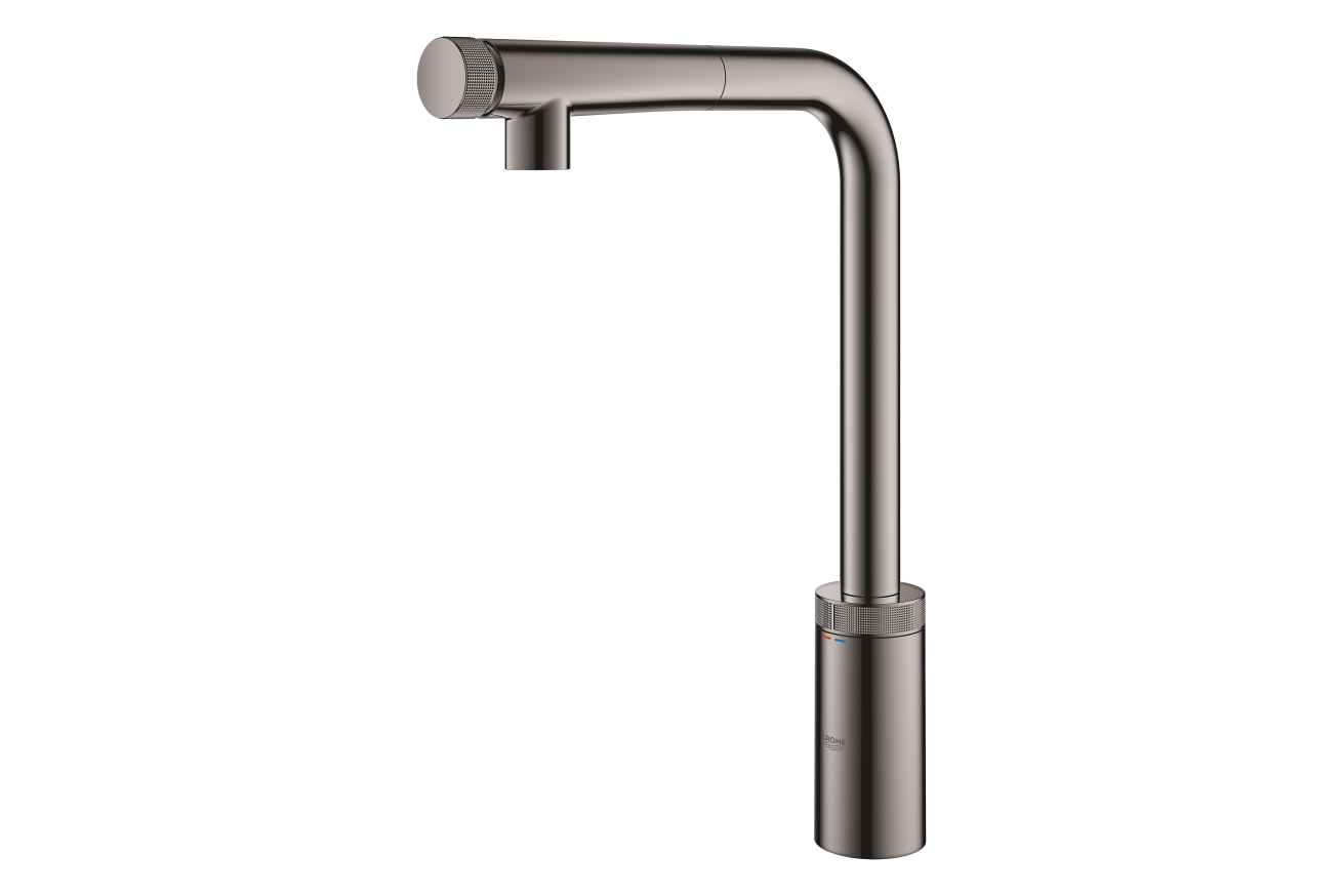 Смеситель для кухни GROHE Minta SmartControl с вытяжным L-изливом, темный графит глянец (31613A00)