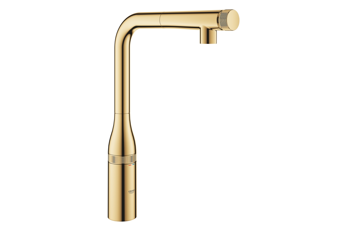 Смеситель для кухни GROHE Essence SmartControl с вытяжным изливом, холодный рассвет глянец (31615GL0)