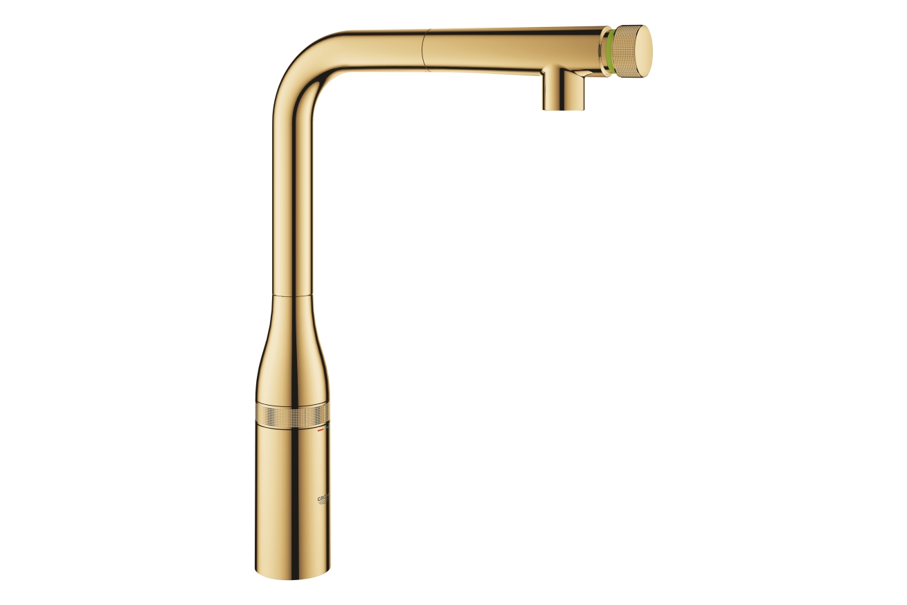 Смеситель для кухни GROHE Essence SmartControl с вытяжным изливом, холодный рассвет глянец (31615GL0)