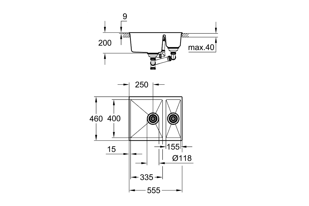 Мойка GROHE K500 с 1,5 чашей, 555 x 460 мм, серый гранит (31648AT0)