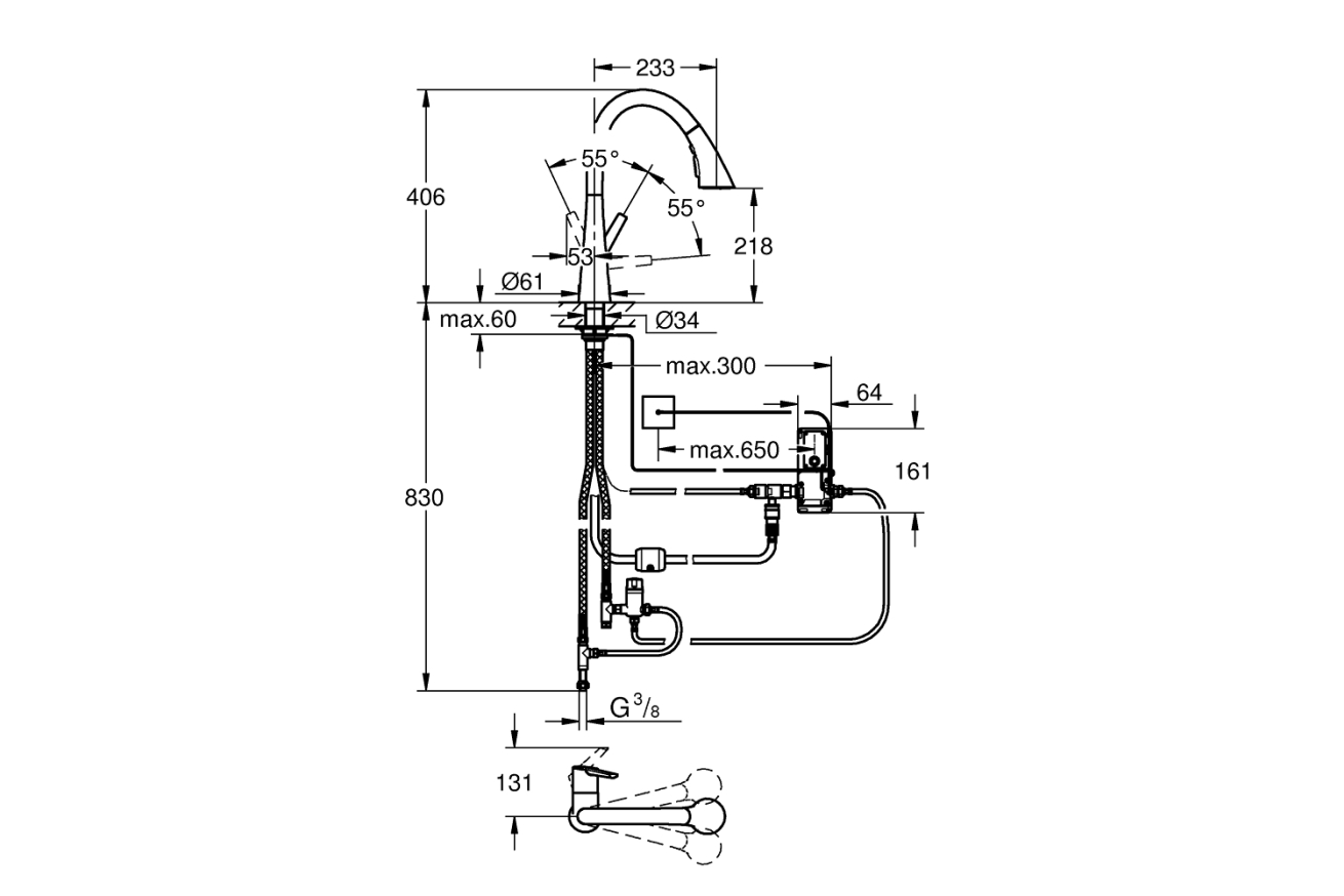 Смеситель для кухни GROHE Zedra Touch сенсорный с вытяжным душем 3jet, хром (30219002)