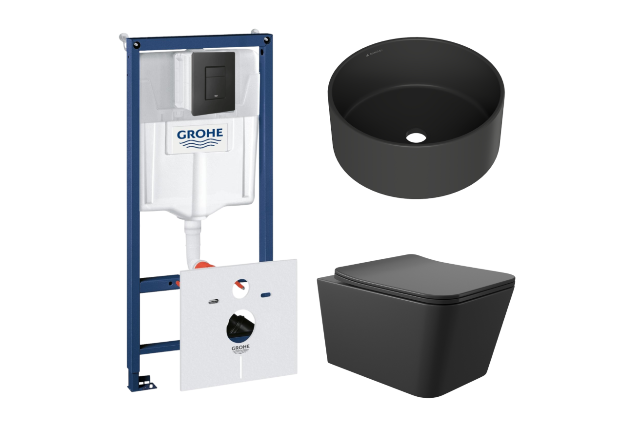 Комплект инсталляции GROHE Solido 38811KF0 с унитазом Aqueduto MACIO MAC0140 и раковиной Aqueduto ESPIRAL D400 ESP0140 (NW0427)