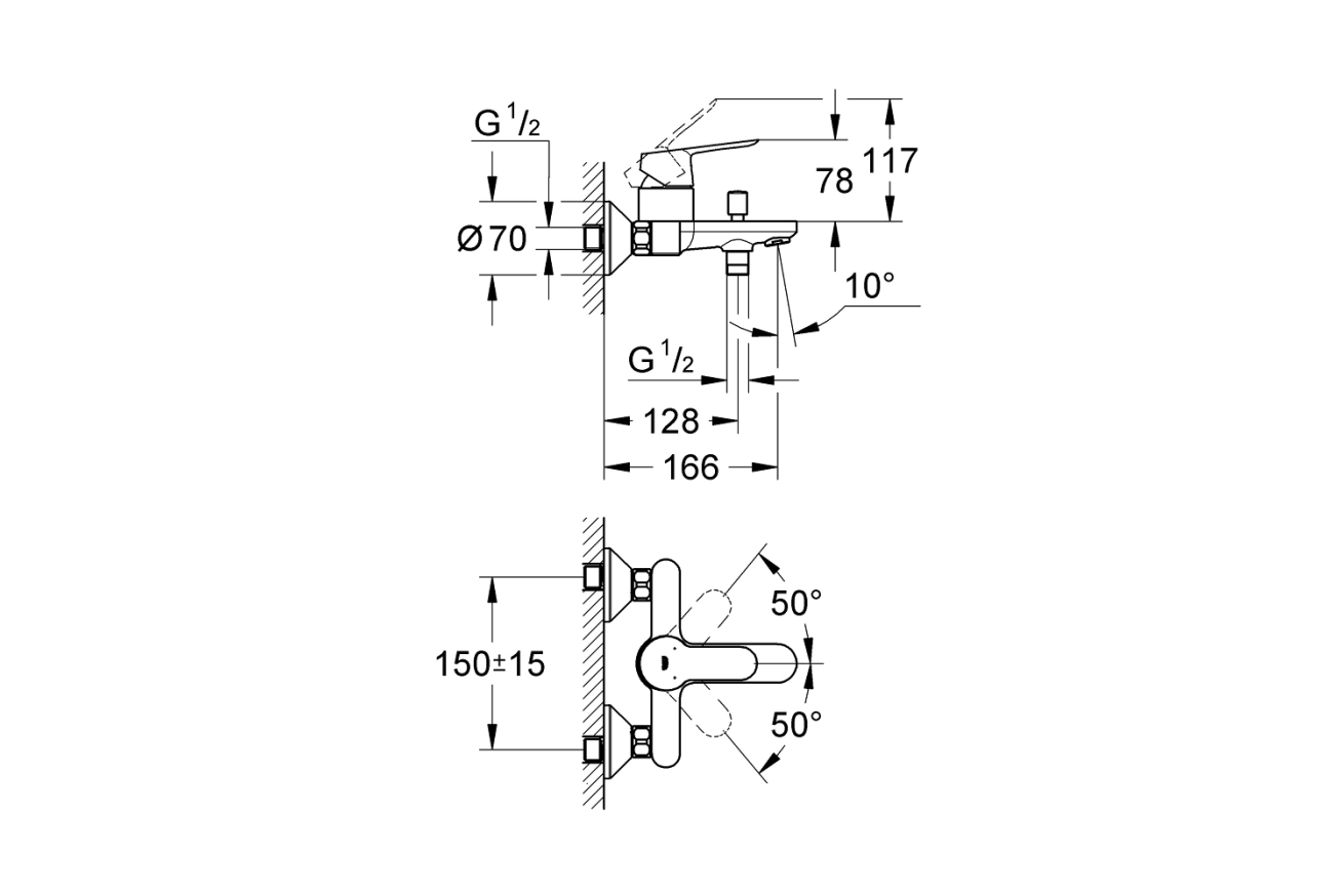 Смеситель для ванны GROHE BauEdge, хром (23334000)