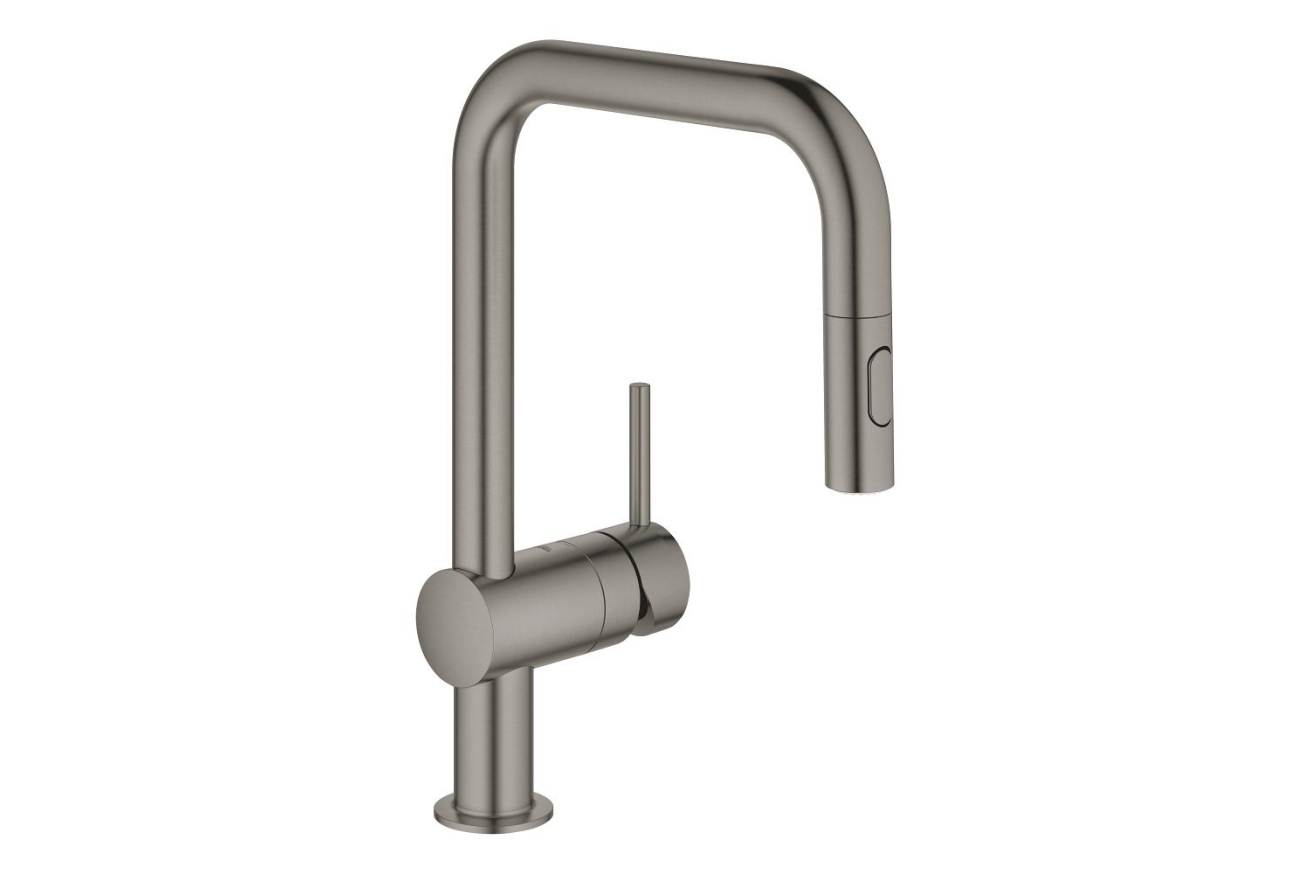 Смеситель для кухни GROHE Minta с вытяжным душем, U-образный излив, темный графит матовый (32322AL2)