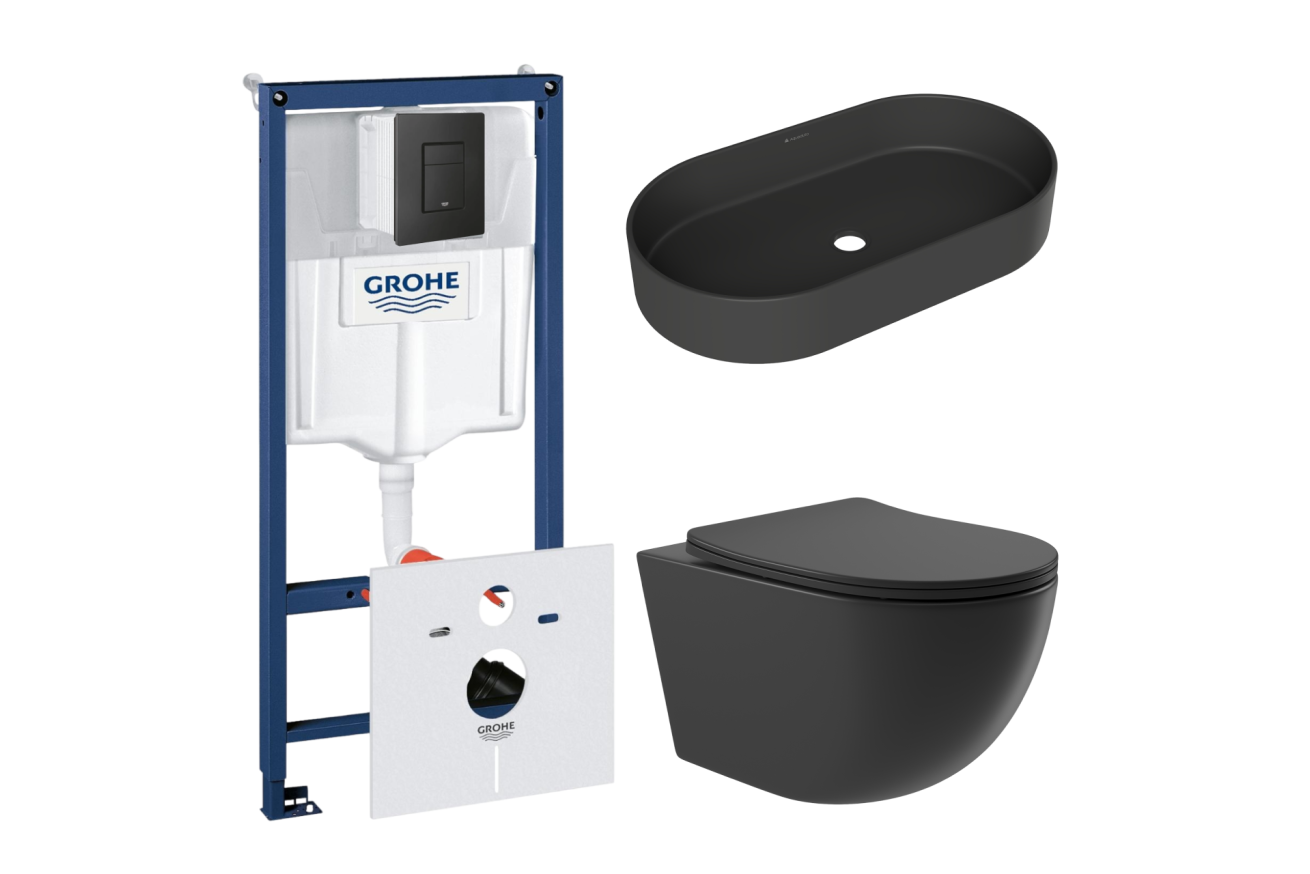 Комплект инсталляции GROHE Solido 38811KF0 с унитазом Aqueduto OVO OVO0140 и раковиной Aqueduto ESPIRAL ESP0240 (NW0463)