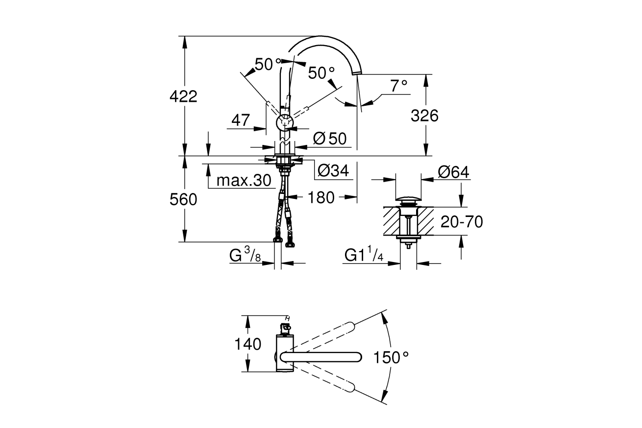 Смеситель для раковины GROHE Atrio, XL-Size, темный графит матовый (32647AL3)