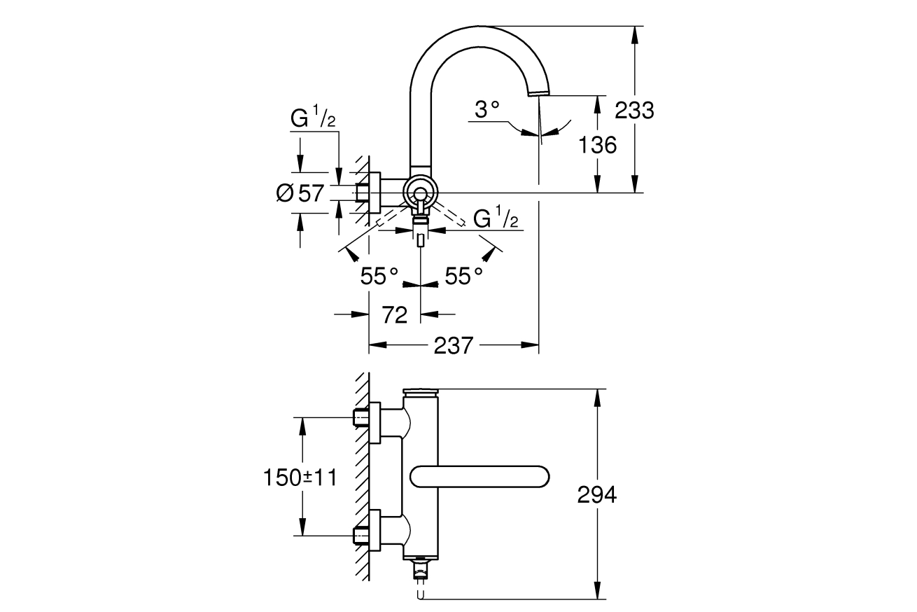 Смеситель для ванны GROHE Atrio внешнего монтажа, темный графит матовый (32652AL3)