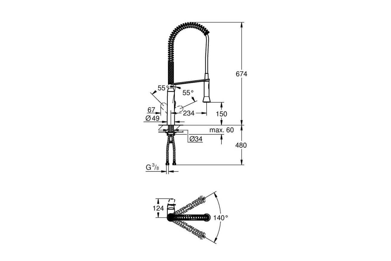 Смеситель для кухни GROHE K7 профессиональный, суперсталь (32950DC0)