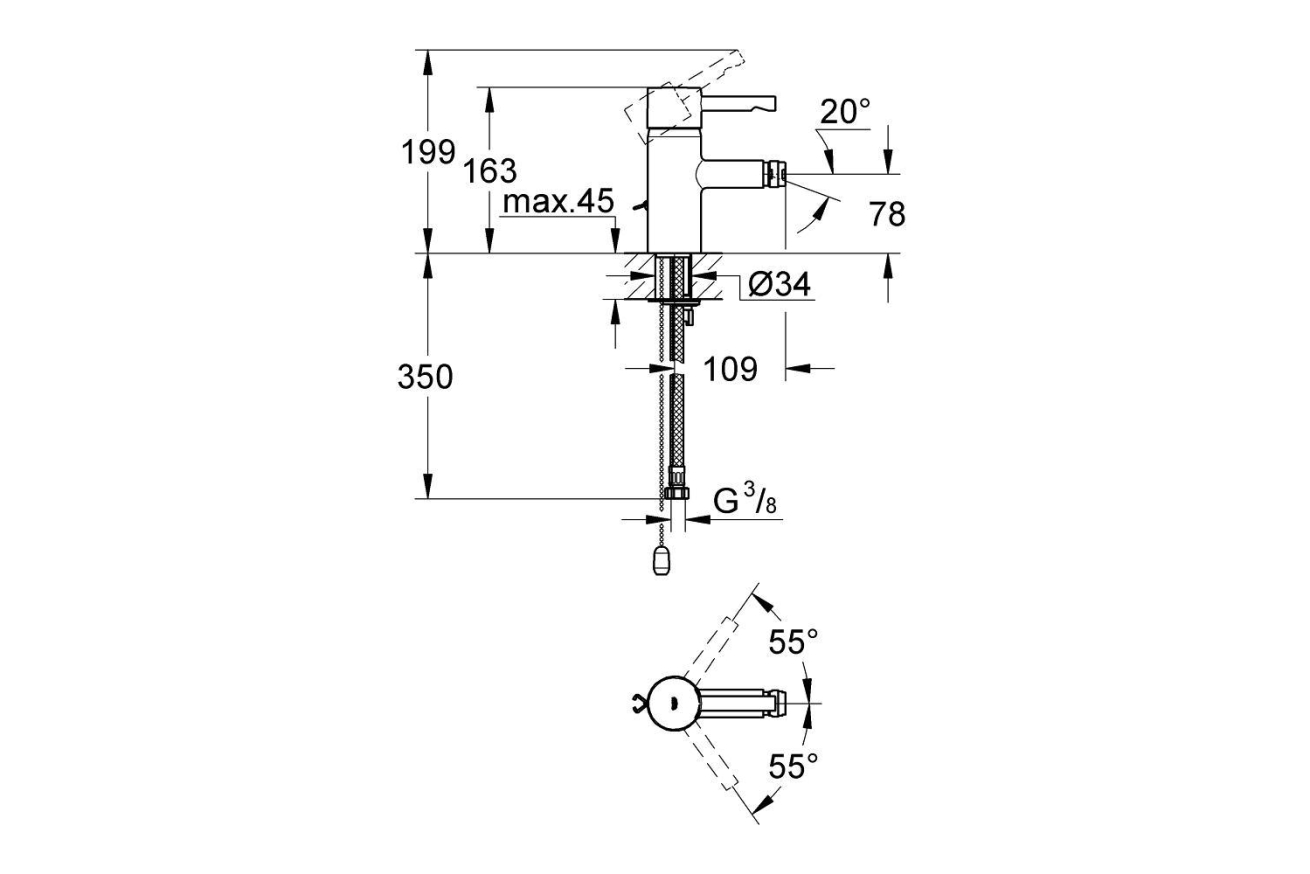 Смеситель для биде GROHE Essence с цепочкой, хром (33623000)