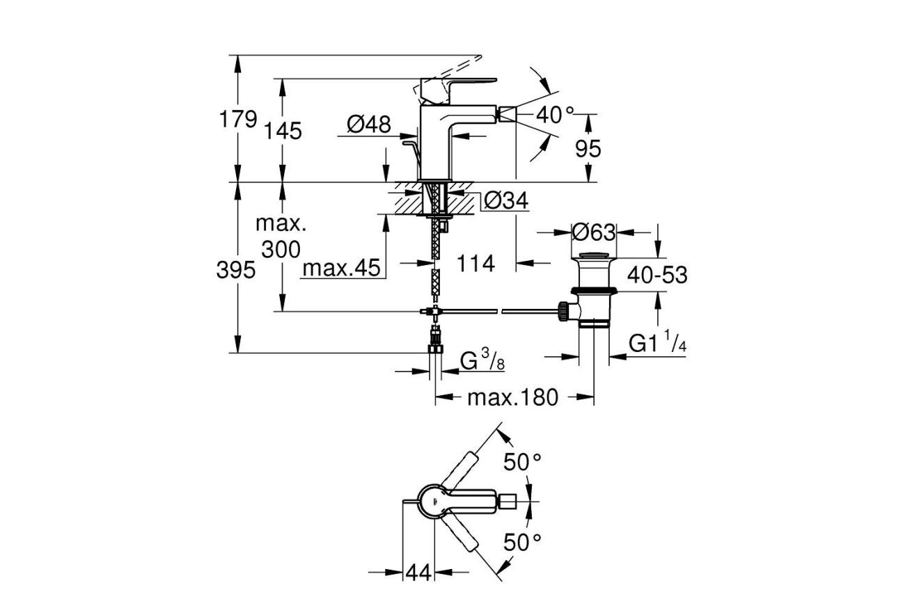 Смеситель для биде GROHE Lineare с донным клапаном, суперсталь (33848DC1)