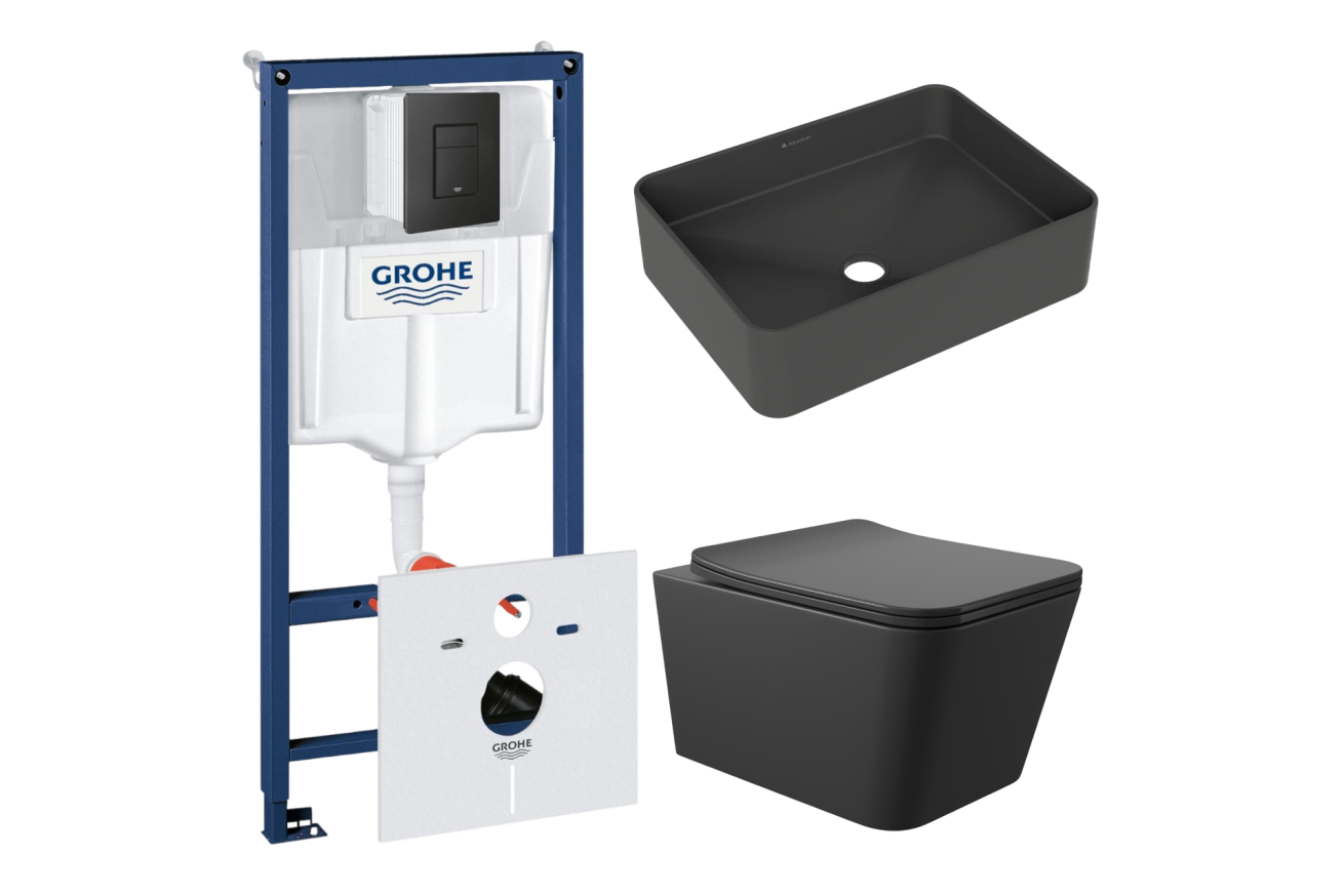 Комплект инсталляции GROHE Solido 38811KF0 с унитазом Aqueduto MACIO MAC0140 и раковиной Aqueduto ESPIRAL ESP0440 (NW0507)