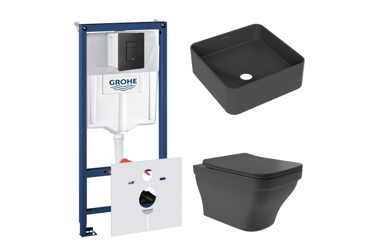 Комплект инсталляции GROHE Solido 38811KF0 с унитазом Aqueduto ESTETA EST0140 и раковиной Aqueduto ESPIRAL ESP0340 (NW0371)