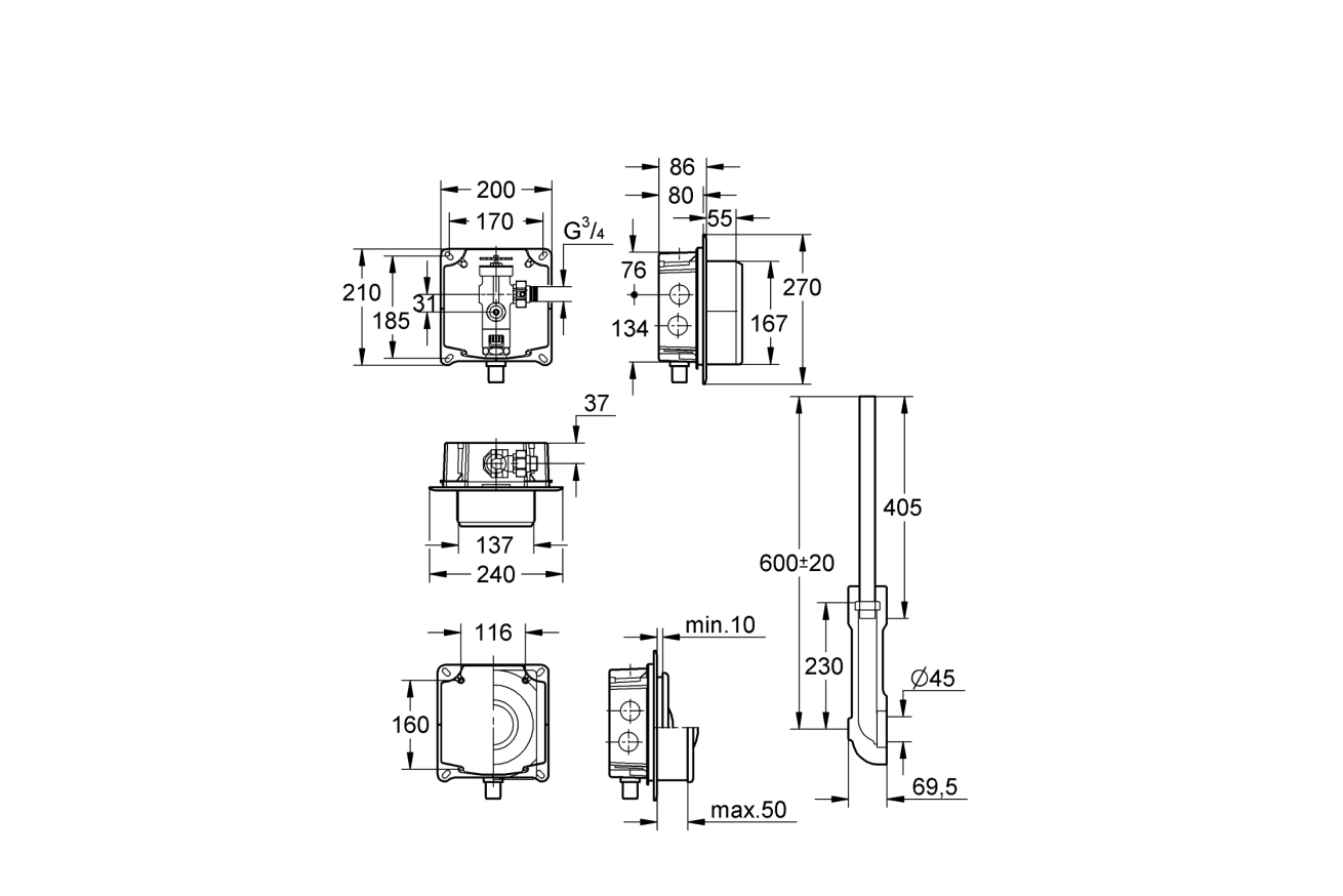 Смывное устройство под давлением для унитаза GROHE Rondo без ИК-панели смыва (37153000)