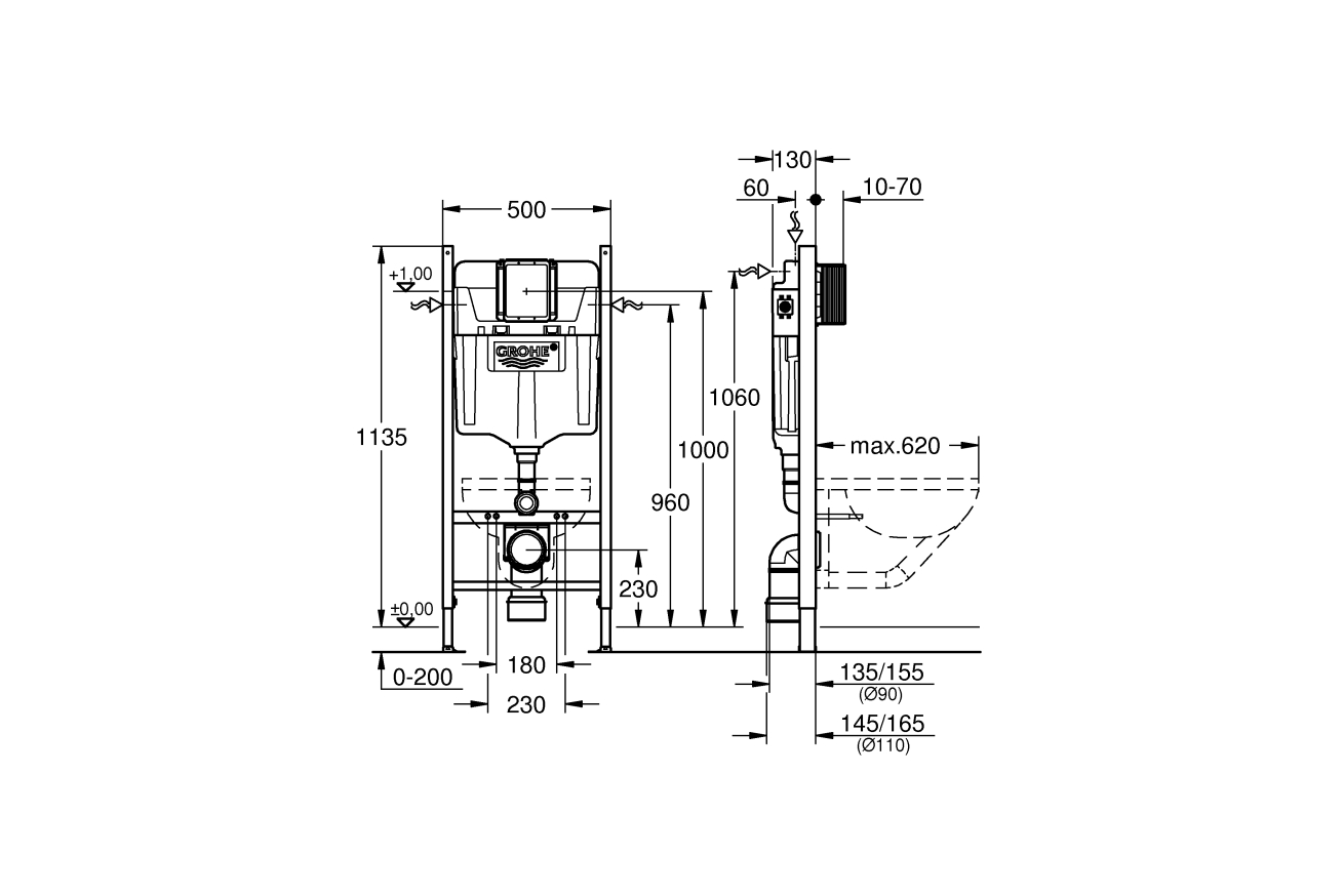 Система инсталляции для унитаза GROHE Rapid SL (1,13 м) с подключениями (38840000)