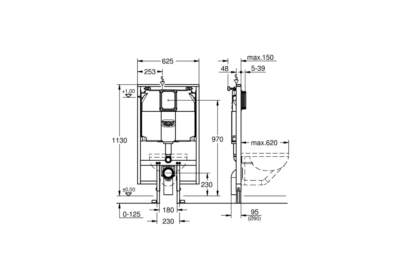 Система инсталляции для унитаза GROHE Rapid SL для узких ванных комнат (1,13 м) (38994000)