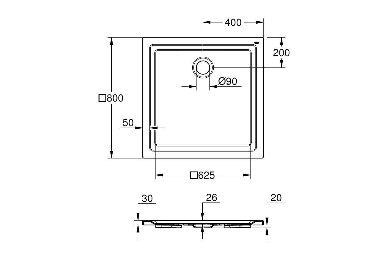 Душевой поддон GROHE 800x800, универсальный, белый (39302000)