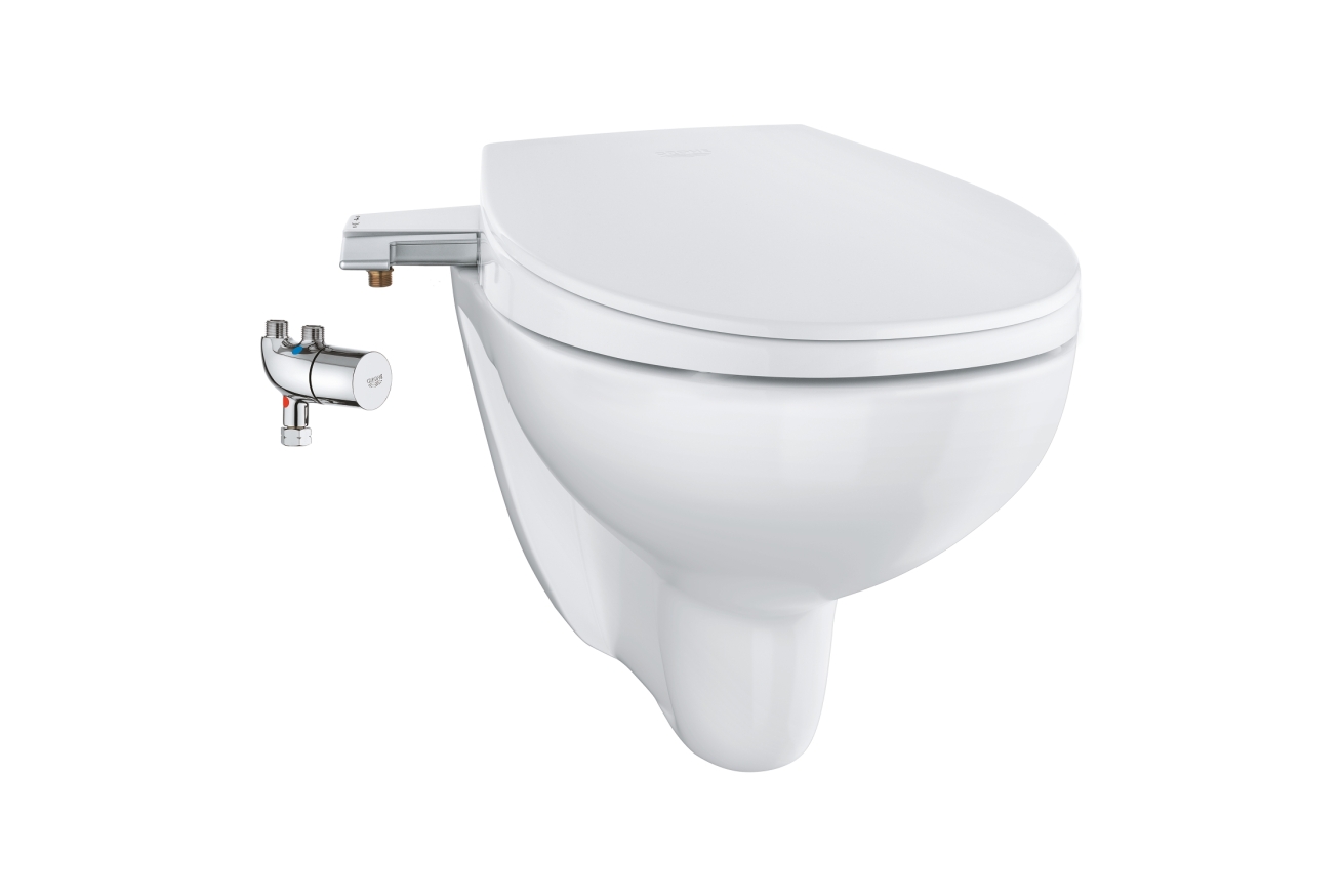 Унитаз GROHE Bau Ceramic подвесной, с сиденьем-биде и термостатом Grohtherm Micro, альпин-белый (39652SH0)
