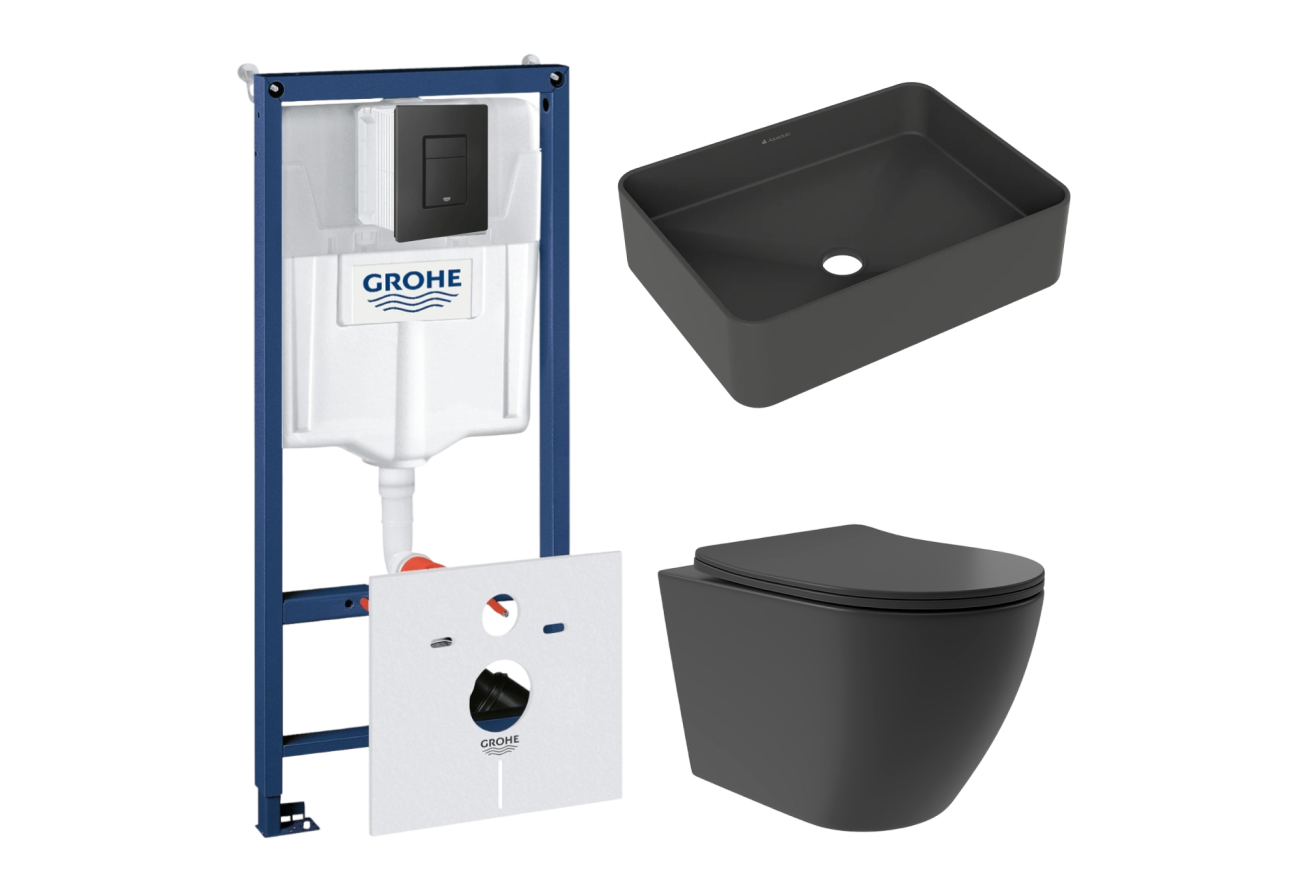 Комплект инсталляции GROHE Solido 38811KF0 с унитазом Aqueduto OVO Plus OVOT0240 и раковиной Aqueduto ESPIRAL ESP0440 (NW0499)
