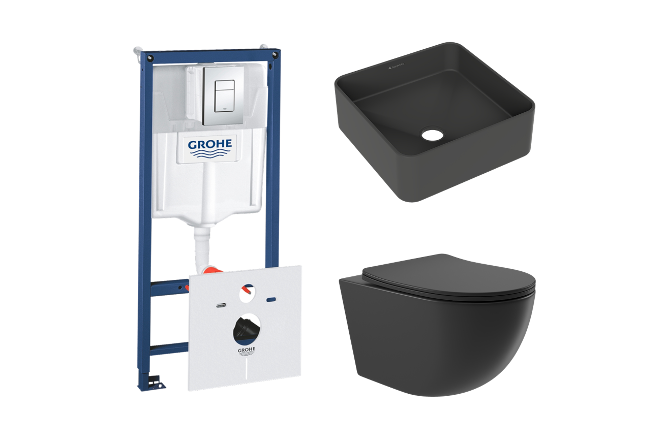 Комплект инсталляции GROHE Rapid SL 38775001 с унитазом Aqueduto OVO OVO0140 и раковиной Aqueduto ESPIRAL ESP0340 (NW0382)