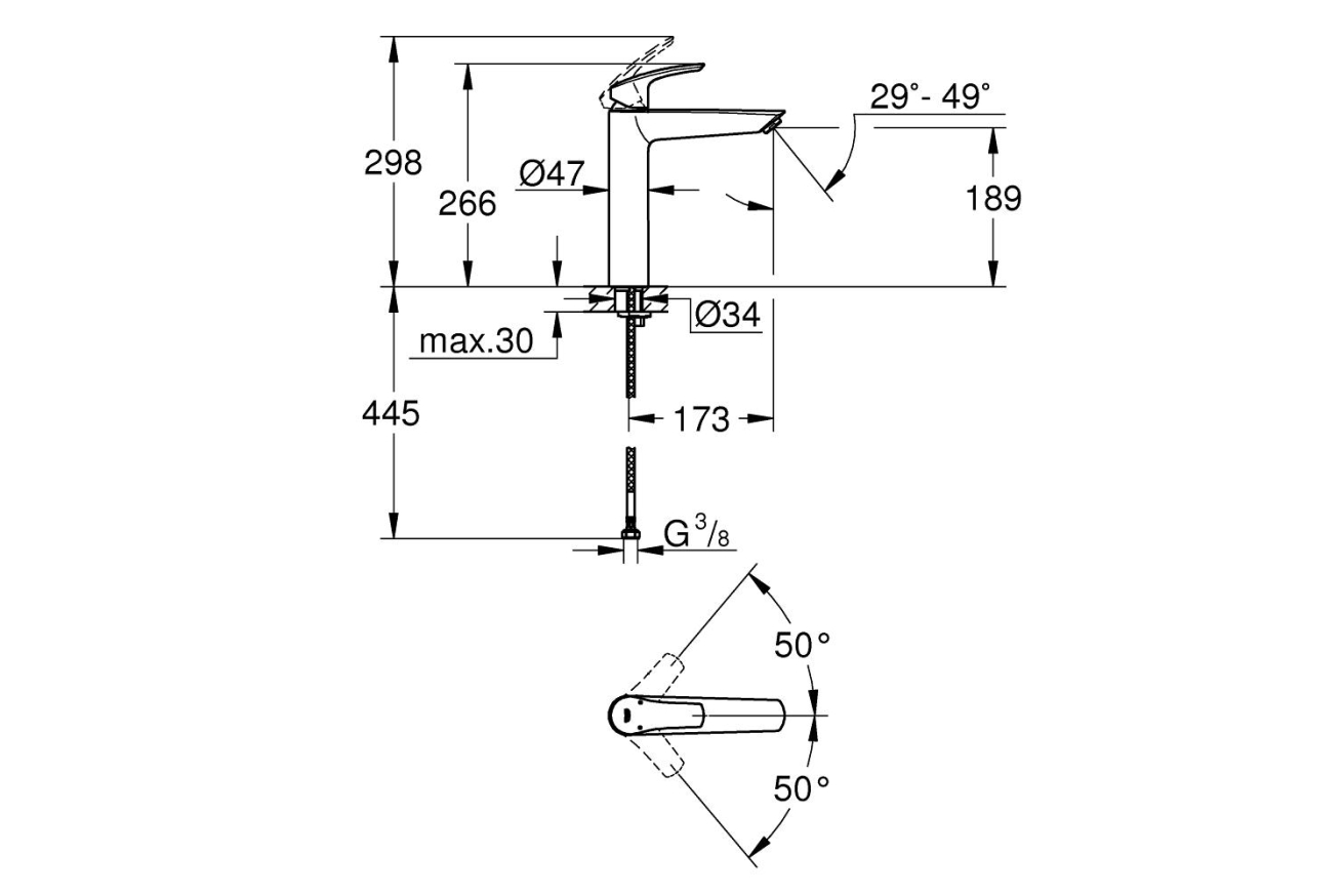 Смеситель для раковины GROHE Eurosmart, XL-size, хром (23971003)