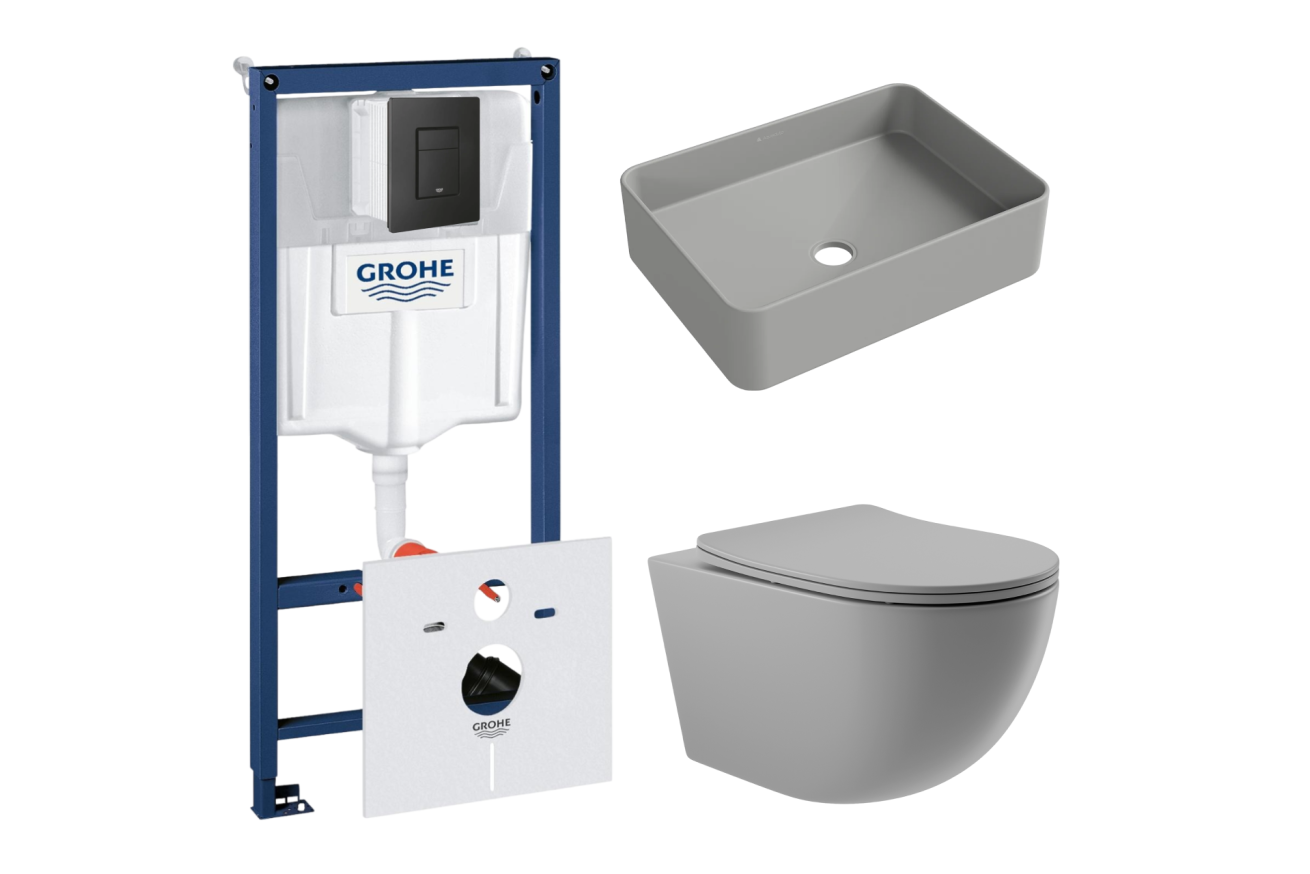 Комплект инсталляции GROHE Solido 38811KF0 с унитазом Aqueduto OVO OVO0130 и раковиной Aqueduto ESPIRAL ESP0430 (NW0479)