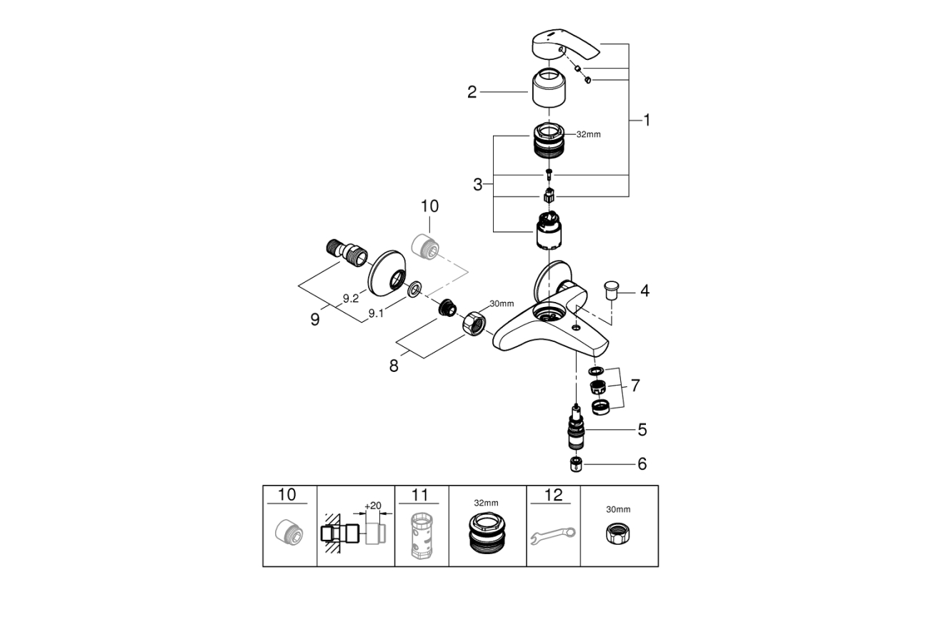 Готовый комплект для ванной комнаты GROHE Eurosmart, хром (NB0042)