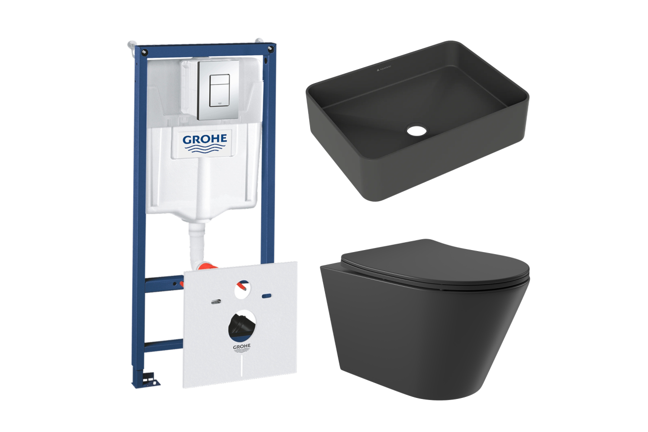 Комплект инсталляции GROHE Rapid SL 38775001 с унитазом Aqueduto CONE CON0140 и раковиной Aqueduto ESPIRAL ESP0440 (NW0510)