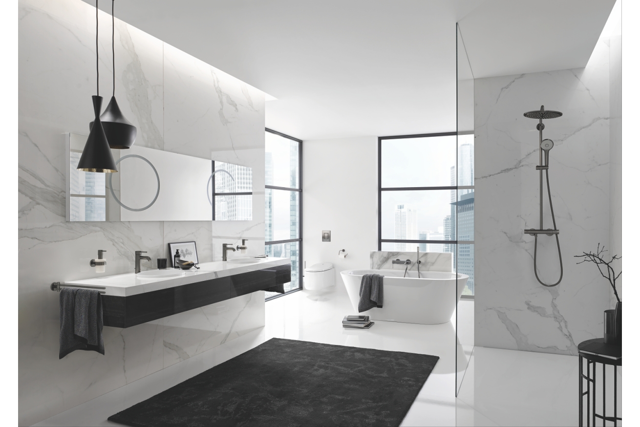 Смеситель для раковины GROHE Essence с донным клапаном, S-size, темный графит матовый (24171AL1)