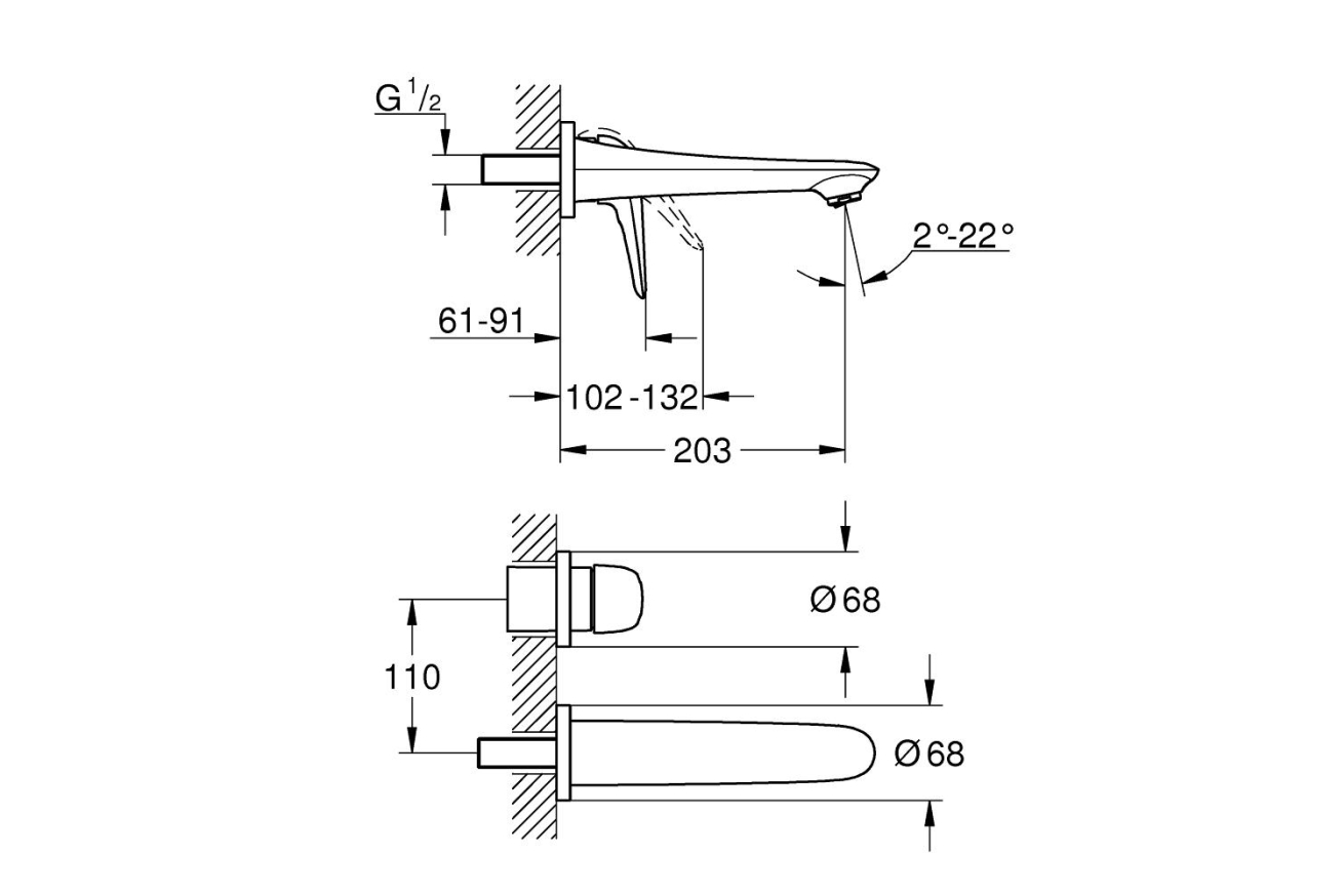Внешняя часть смесителя для раковины GROHE Eurostyle, M-Size, белая луна (29097LS3)
