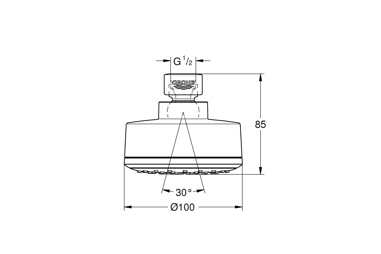 Верхний душ GROHE Tempesta Cosmopolitan 100, 6,6 л/мин, 1 режим, хром (26366001)