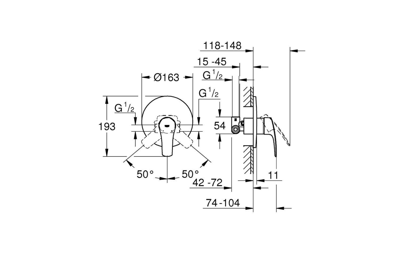 Смеситель для душа GROHE Eurosmart в комплекте с монтажной частью, хром (33556003)