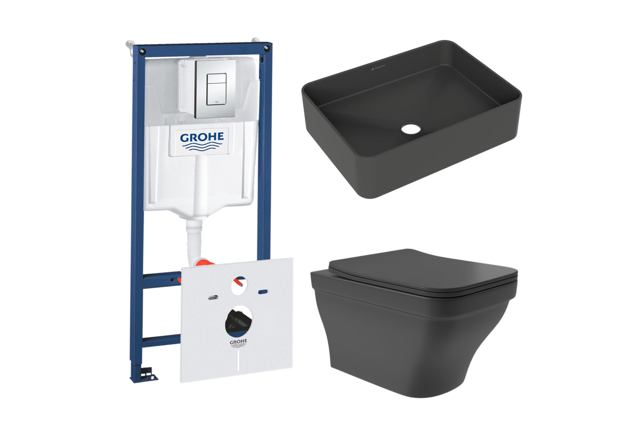 Комплект инсталляции GROHE Rapid SL 38775001 с унитазом Aqueduto ESTETA EST0140 и раковиной Aqueduto ESPIRAL ESP0440 (NW0490)