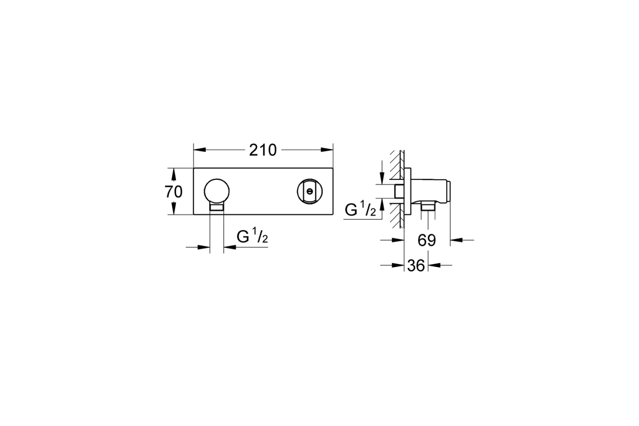 Держатель настенный для ручного душа GROHE Grohtherm F с подключением для душевого шланга, хром (27621000)