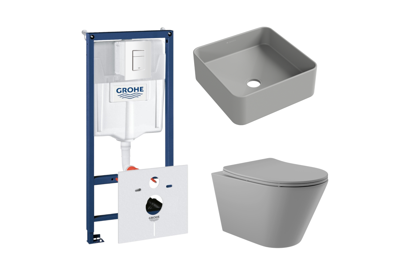 Комплект инсталляции GROHE Rapid SL 38772SH0 с унитазом Aqueduto CONE CON0130 и раковиной Aqueduto ESPIRAL ESP0330 (NW0368)
