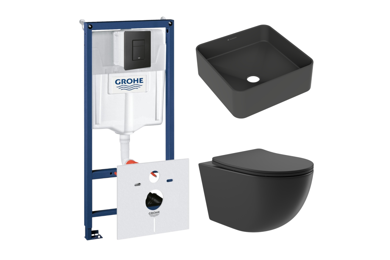 Комплект инсталляции GROHE Solido 38811KF0 с унитазом Aqueduto OVO OVO0140 и раковиной Aqueduto ESPIRAL ESP0340 (NW0383)